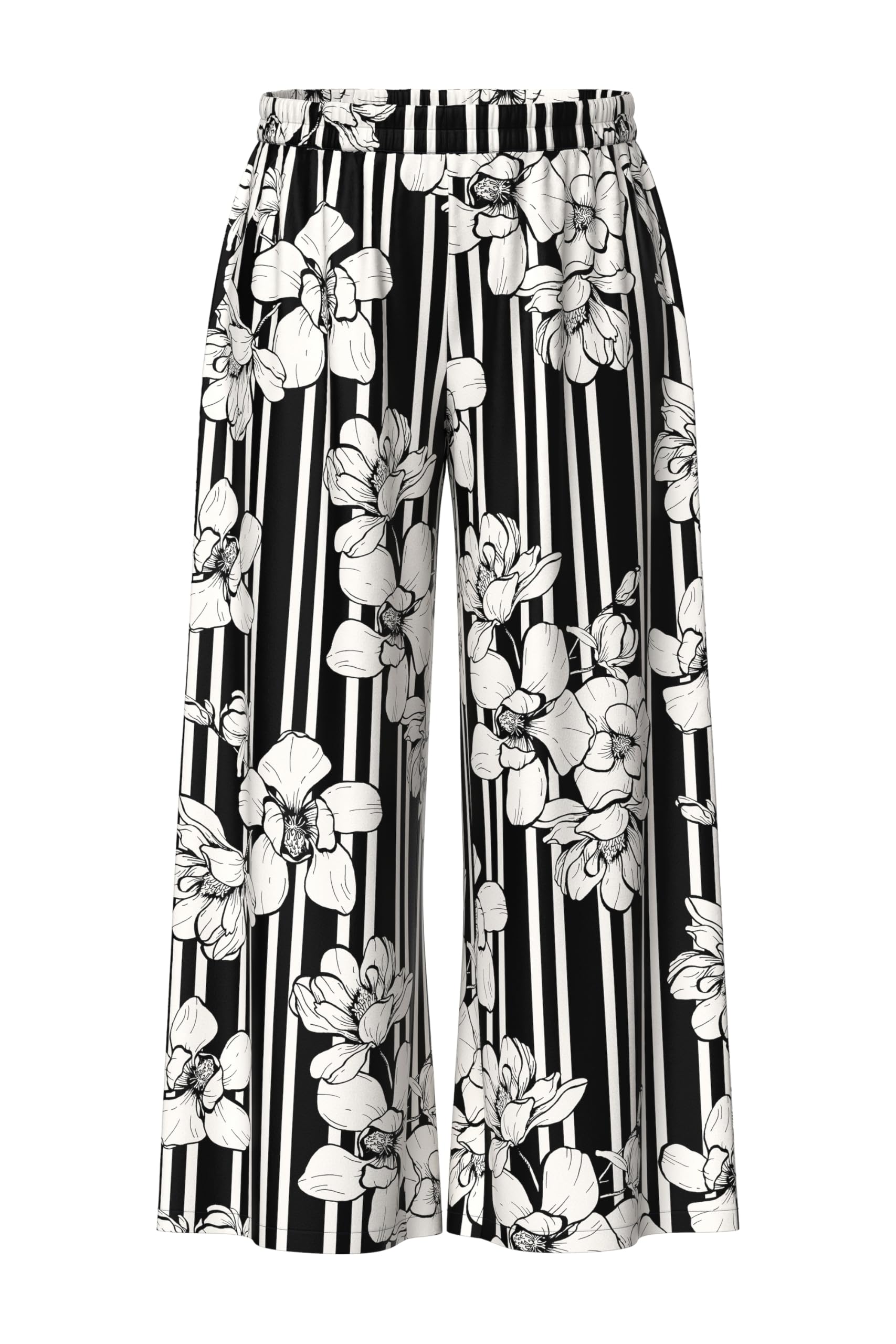 Ulla Popken Damen große Größen Übergrößen Plus Size Palazzohose, Blumenstreifen, weites Bein, Elastikbund 846617