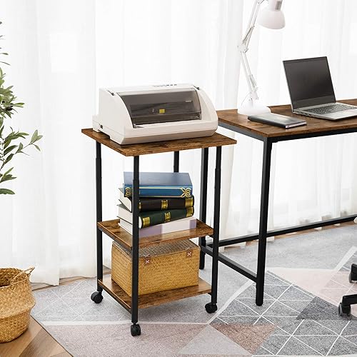 Miniatura 8 de HOOBRO Soporte para impresora, carrito industrial de 3 niveles para impresora debajo del escritorio con estante, estante de almacenamiento móvil