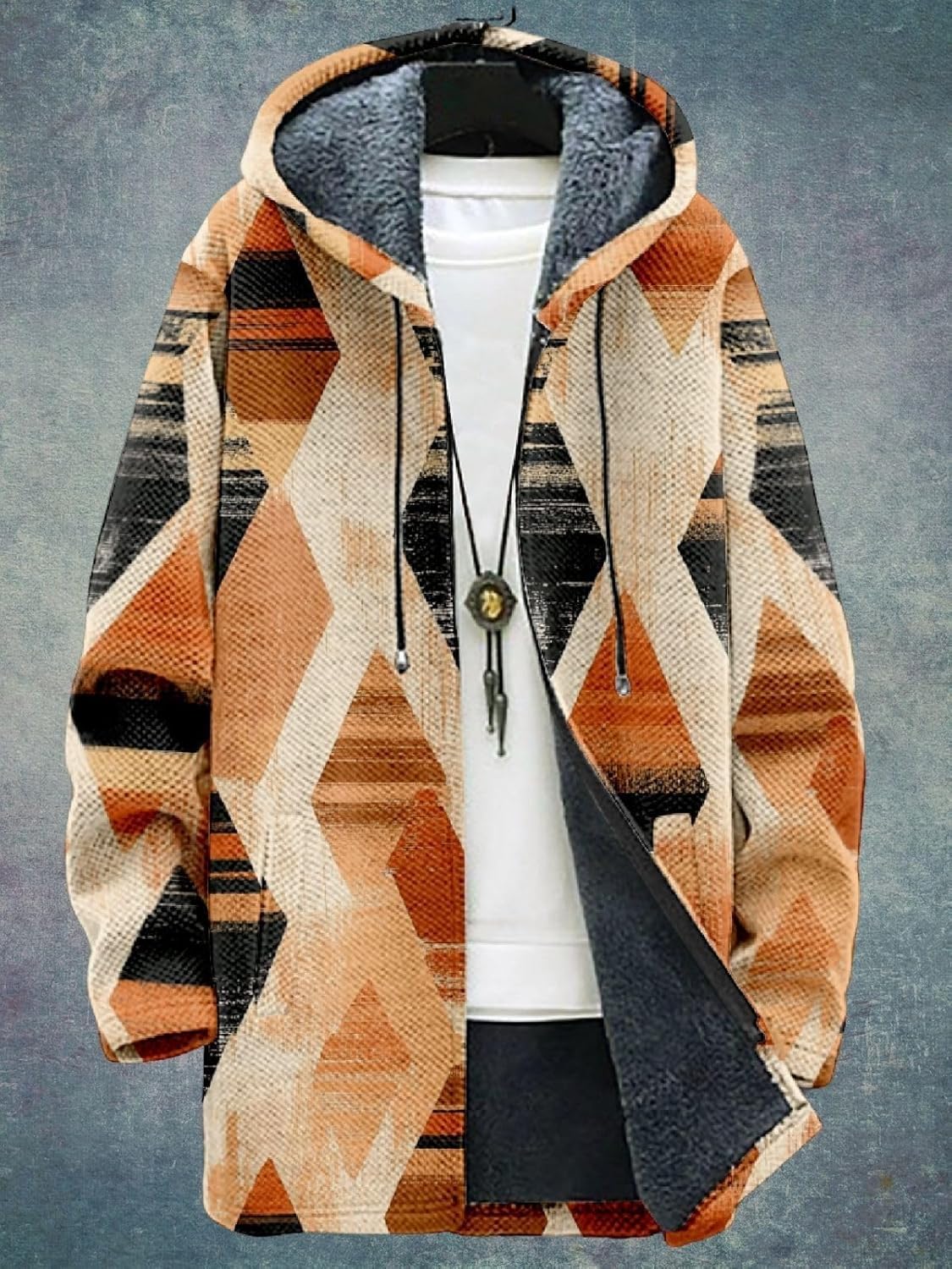 2025 Men's Ethnic Pattern Hooded Jacket Long Cardigan Hoodies Full Zip Vintage Knitted Zipper Coat with Pocket - Image 5