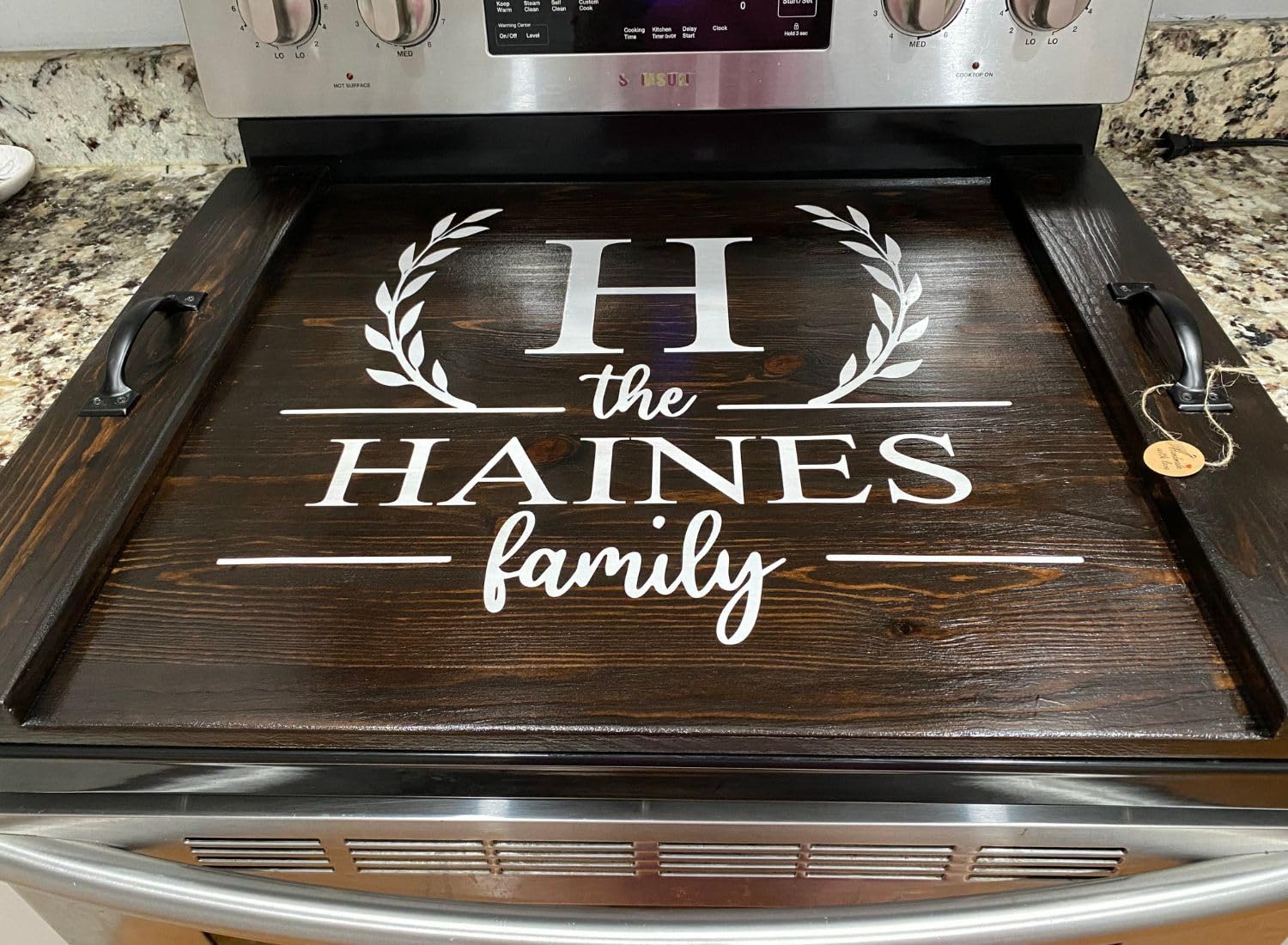 Personalized Stove Top cover with initial and Family Name