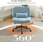 Chaise croix Criss avec roues, chaise de bureau sans bras confortable avec siège large, coussin double-épaisseur, oreiller, ordinateur pivotant réglable Vanité chaise de bureau d'accueil (bleu, avec roues)