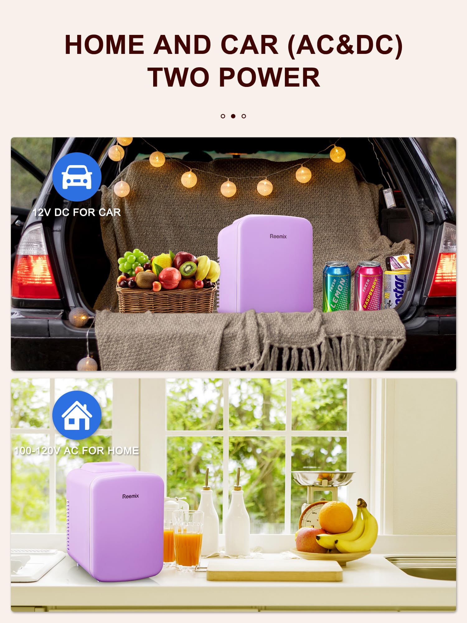 Reemix Mini Fridge, 3.7 Liter/6 Can Portable Cooler and Warmer Personal Refrigerator for Skin Care, Cosmetics, Beverage, Food,Great for Bedroom, Office, Car, Freon-Free (Purple)