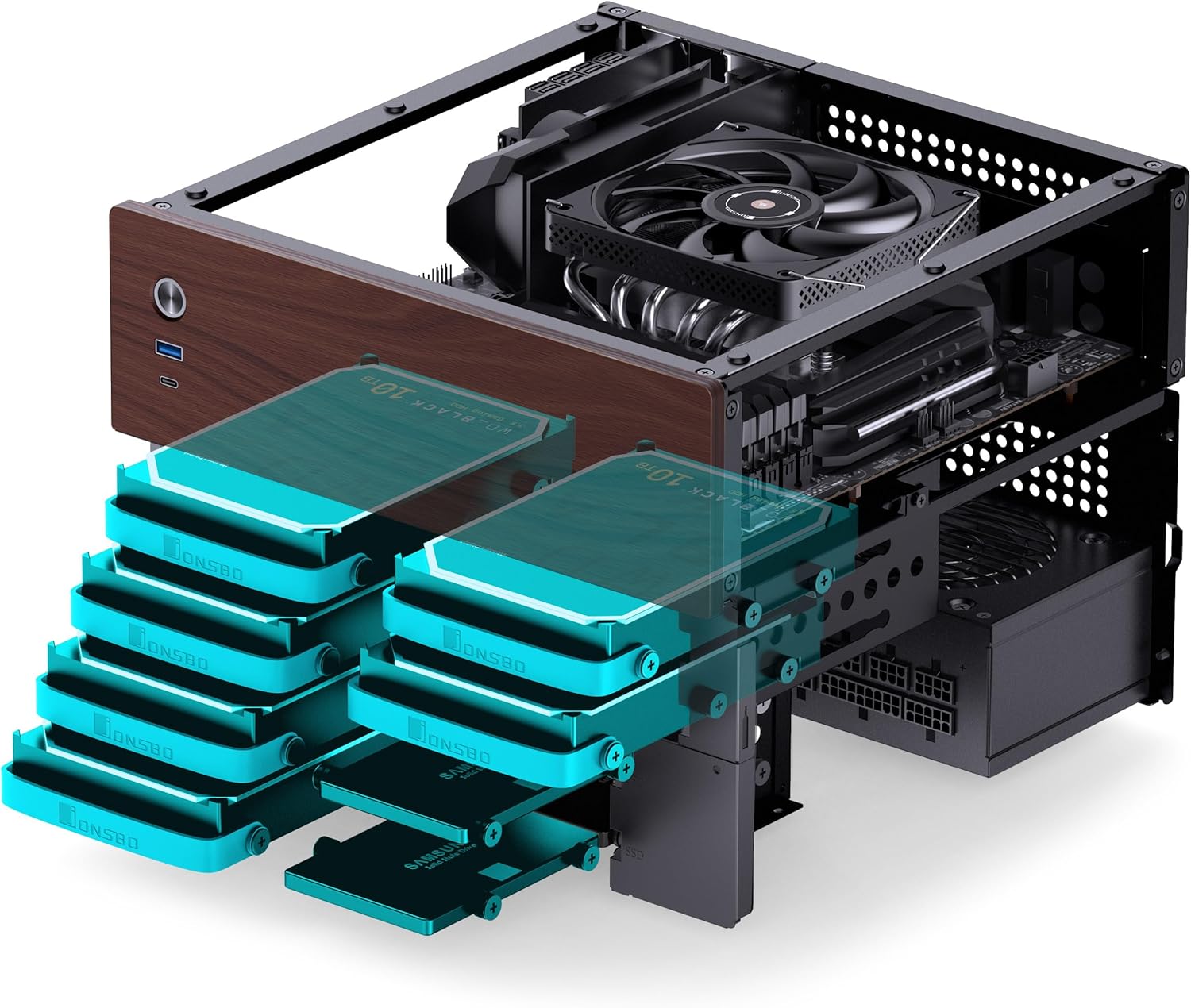 Jonsbo N4 NAS Case Black and Wood Pc case 8 bays