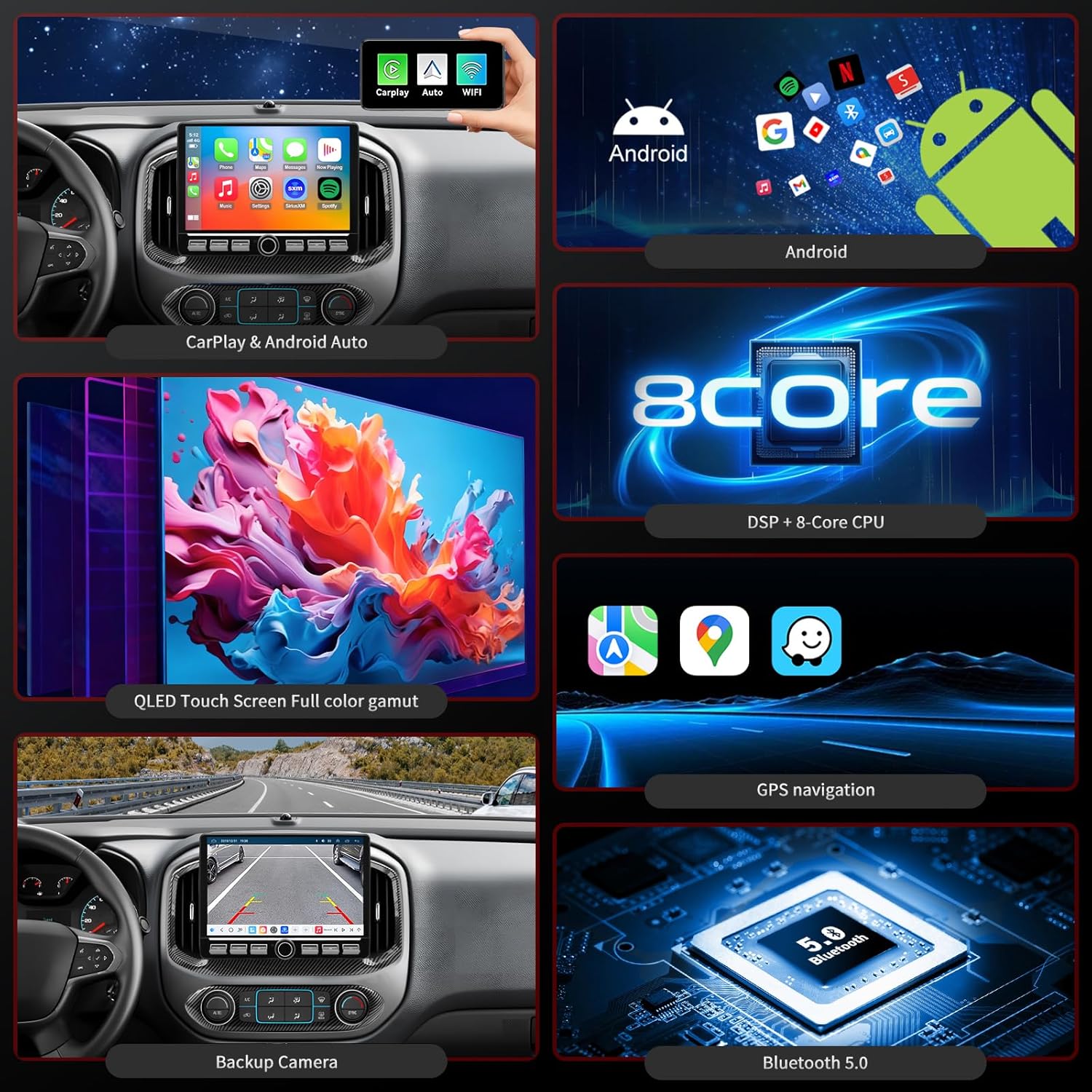 QLED Radio for Chevy Chevrolet Colorado GMC Canyon Upgrade for 2015 2016 2017 2018 2019 Non-Bose Models,Carbon Fiber Style,Touch Screen Stereo Replacement,Wireless carplay Android auto,4G Network