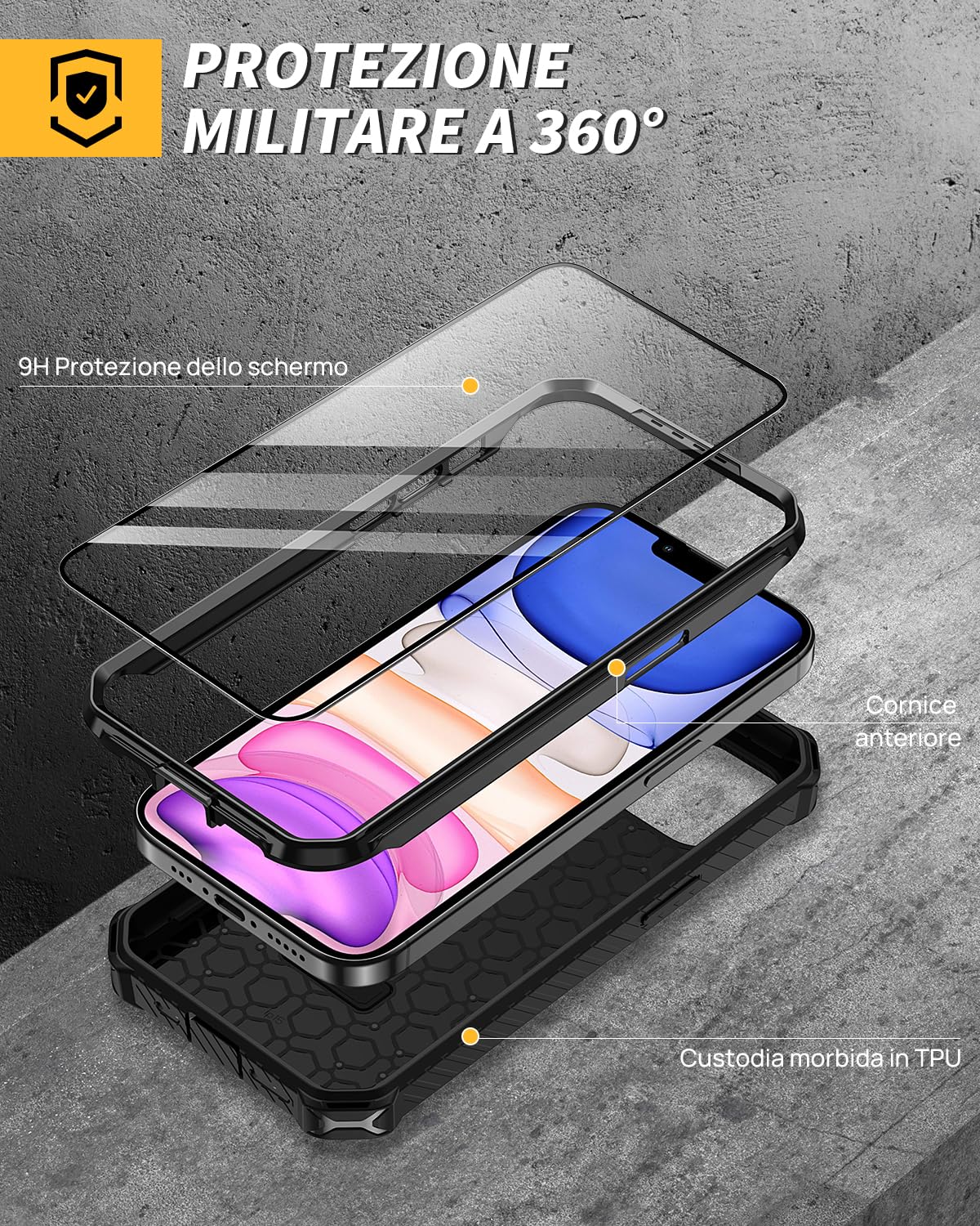 Lanhiem Cover iPhone 13 Pro Max con 2 Pezzi Vetro Temperato, Supporto Magnetico Anello a 360° Protezione 6FT Antiurto Anticaduta Militare Armor Protezione, Custodia iPhone 13 Pro Max, Nero