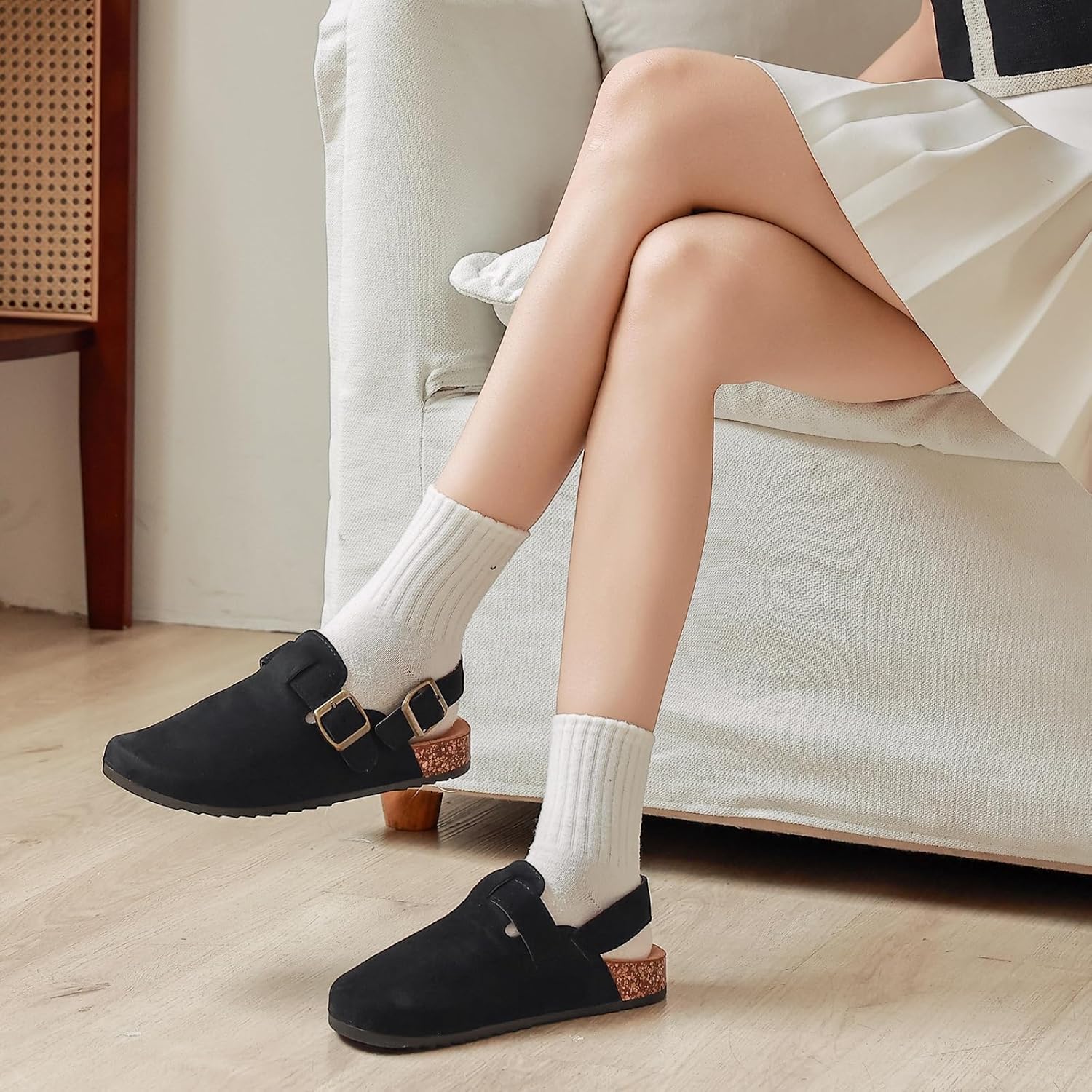 Men's Suede Clogs with Back Strap Adjustable Cork Footbed Leather Mules Clogs for Women Comfort Memory Foam Slingback Clog Sandal with Buckle Slip on Potato Shoes (US Size 11 Women/10 Men) - Image 3