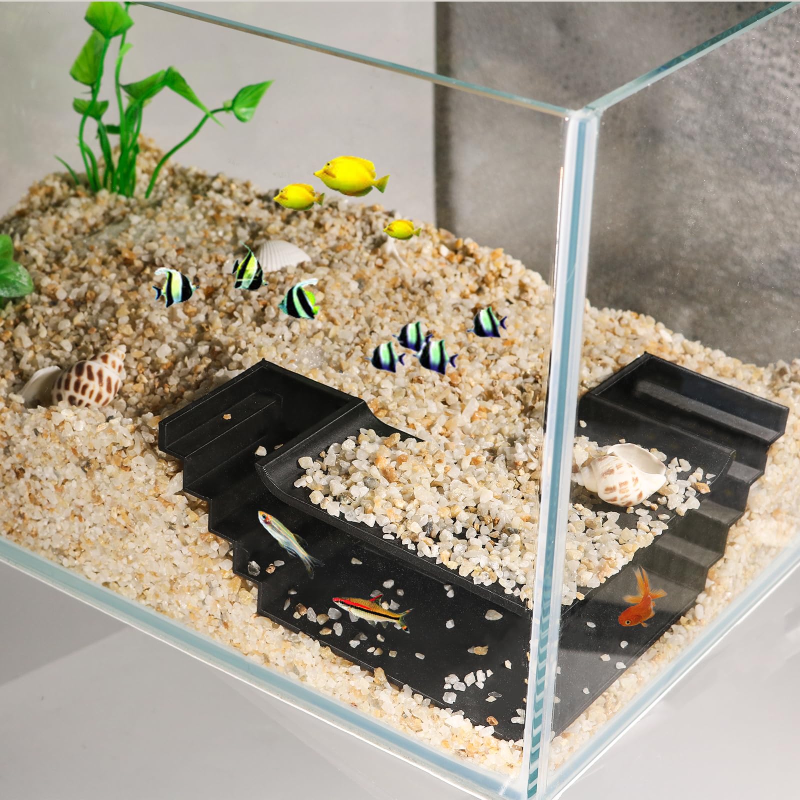 LingoFoto Aquarium Undergravel Fish Tunnel Cave, Black, Modern Resin Fish Hide for Aquarium Hideout (Style 3)