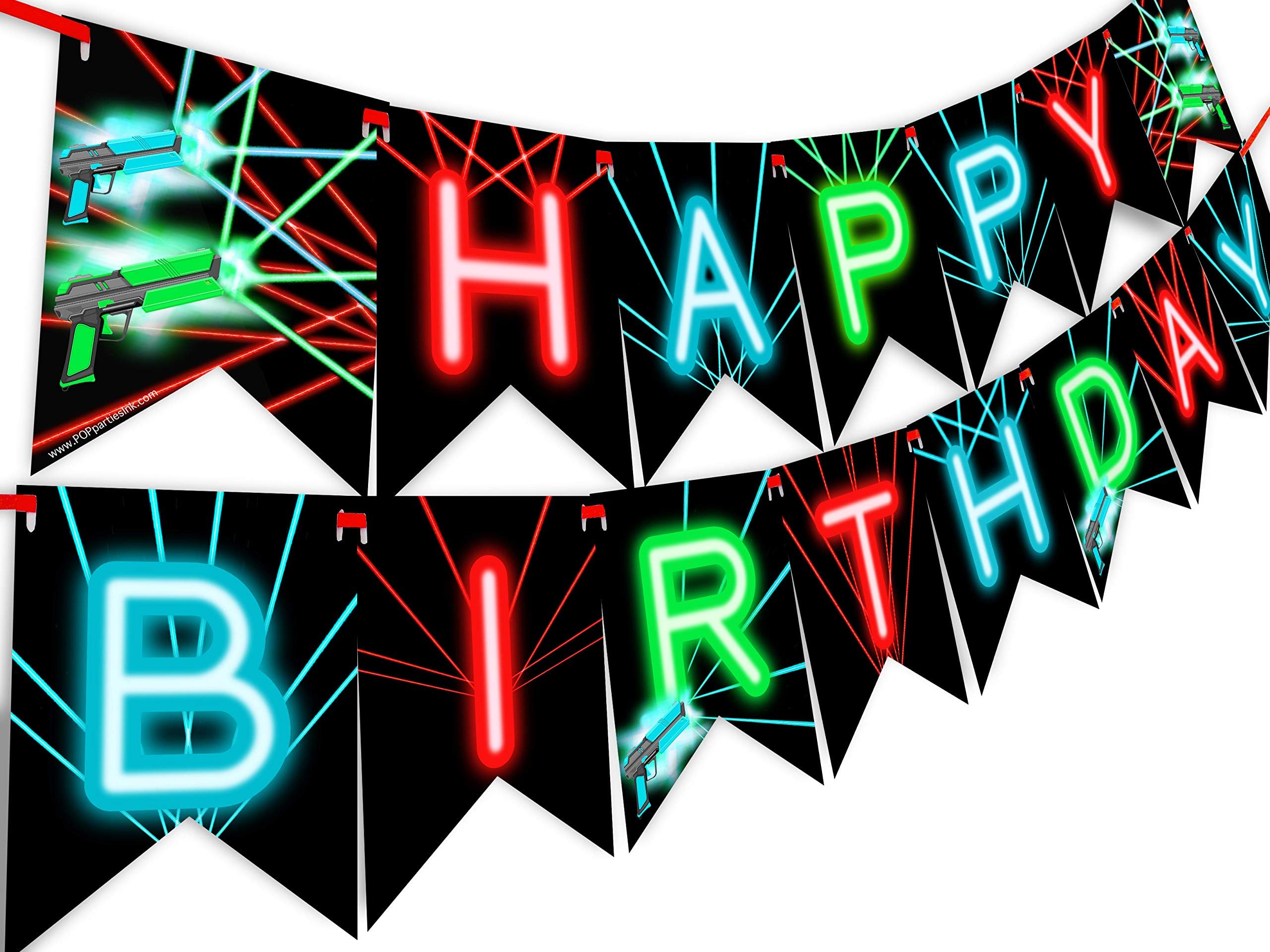 Laser Tag Happy Birthday Banner Pennant - Laser Tag Party Supplies - Laser Tag Decorations - Brights Banner