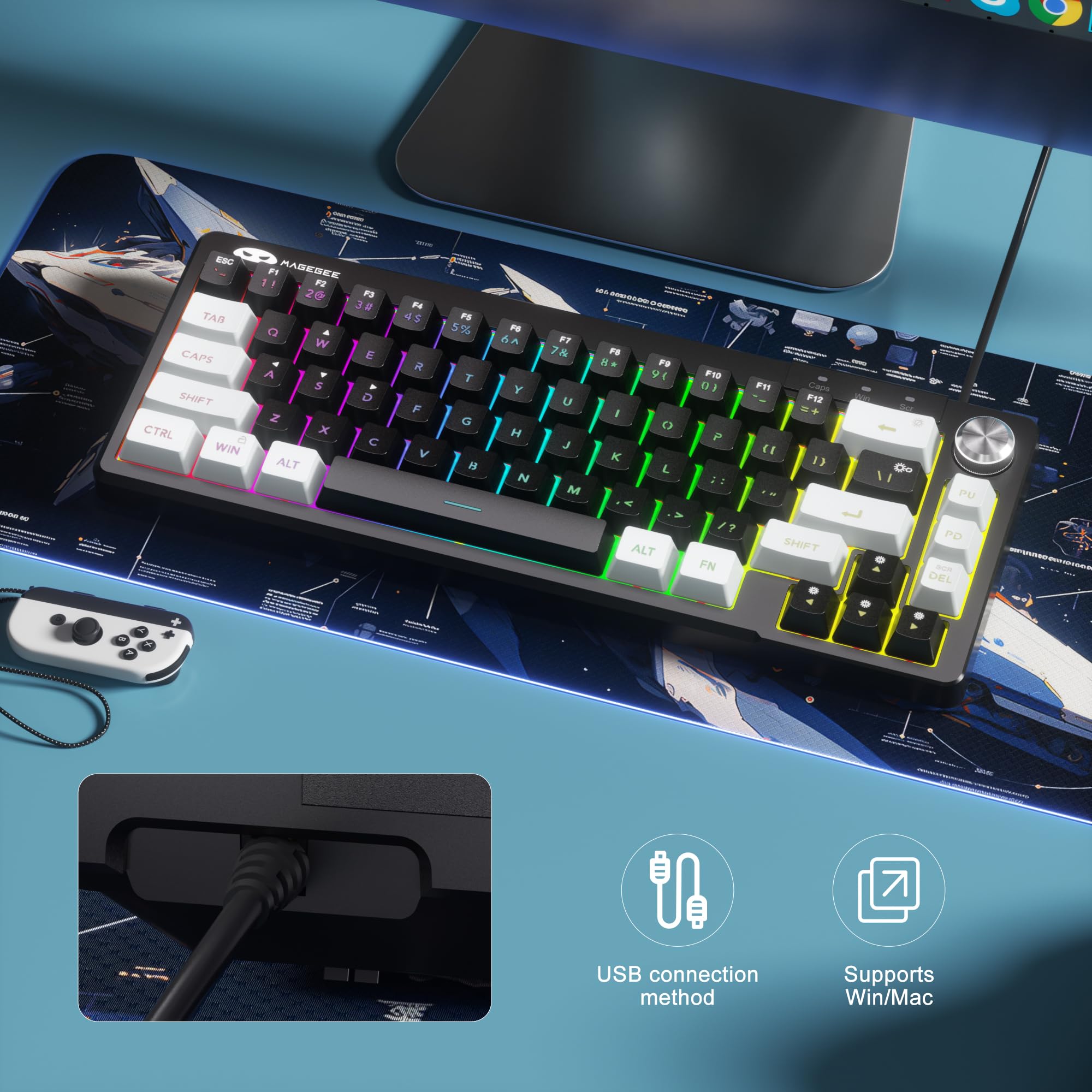 MageGee Mini 60% Gaming Keyboard, RGB Backlit 68 Key Ultra-Compact Keyboard, TS68 Ergonomic Waterproof Mechanical Feeling Office Computer Keyboards for PC, MAC, PS4, Xbox ONE Gamer view 3