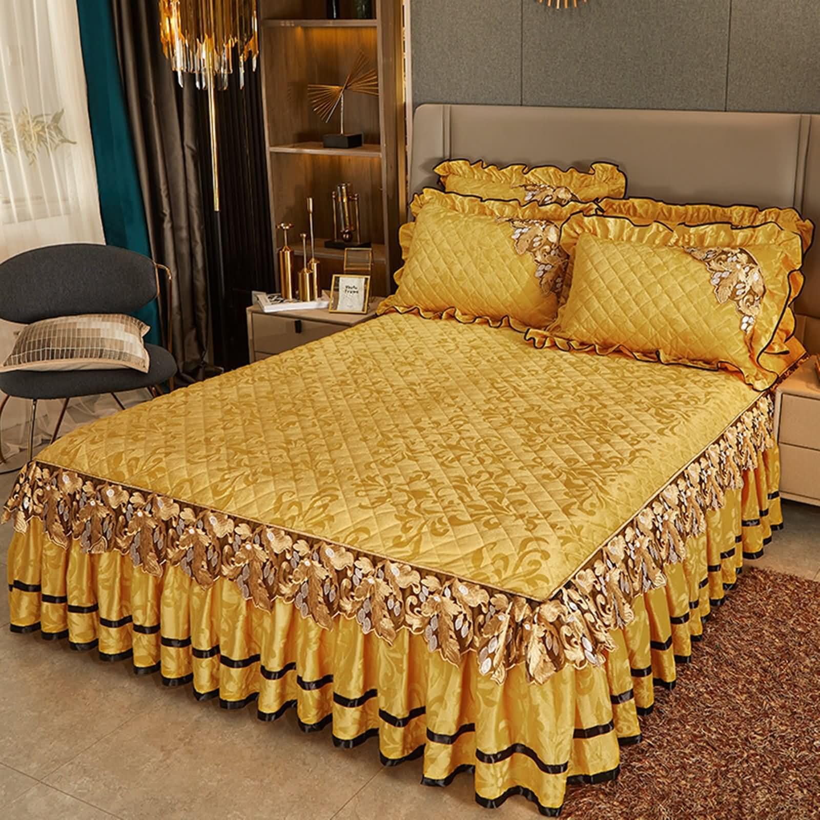 Drap-housse 180 x 220 cm velours jaune housse protection matelas