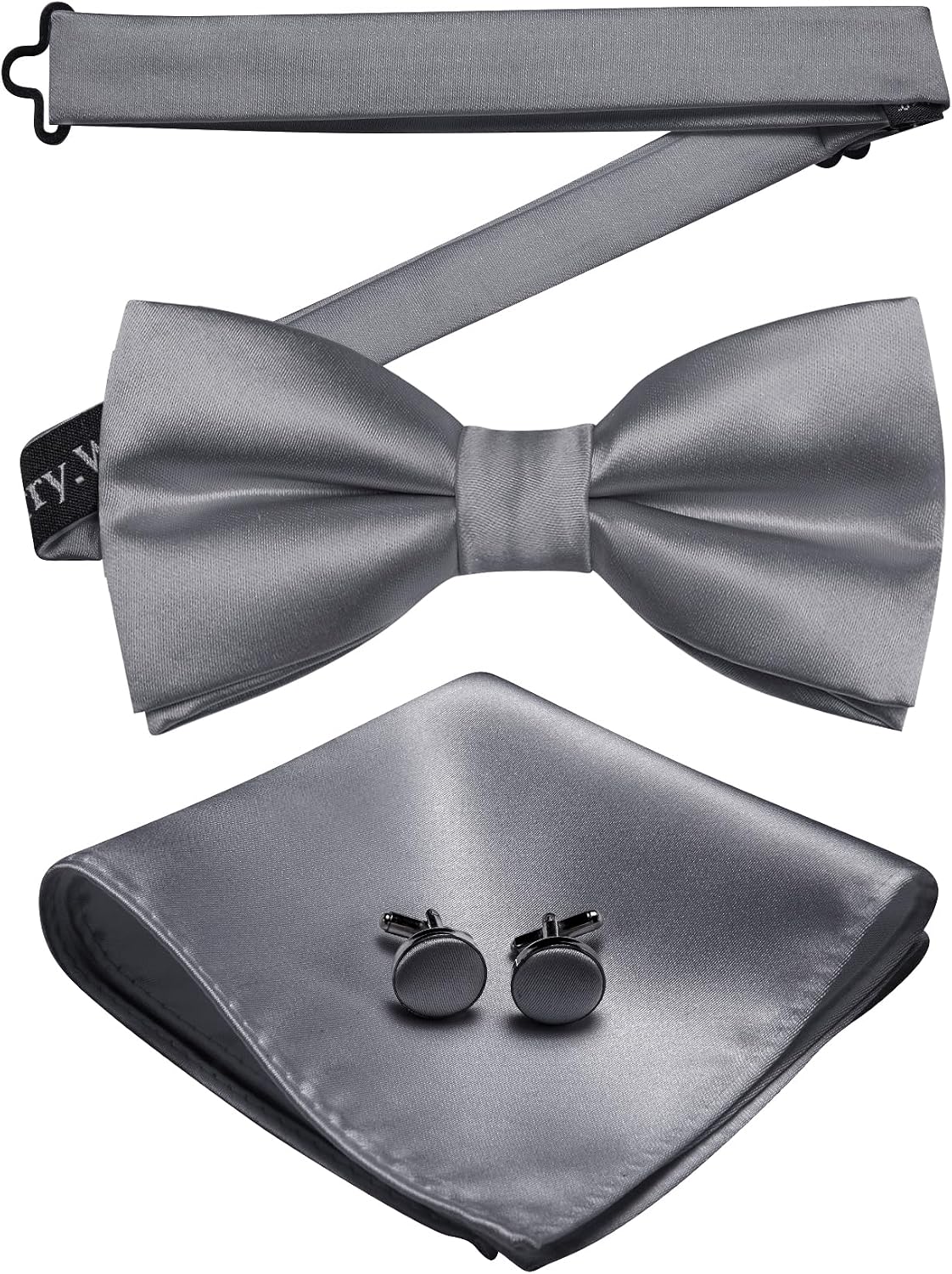 Barry.Wang Pre-tied Bow Ties for Men Adjustable Solid Color Tuxedo Bowtie Set with Hanky Cufflinks Brooch Wedding Party