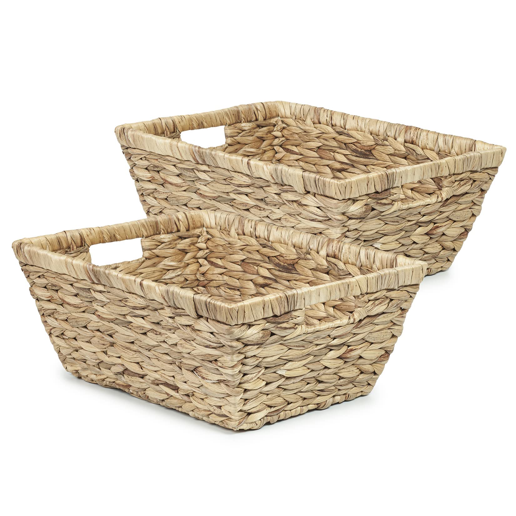 Woodluv 2 x Water Hyacinth Shelf Storage Hamper Baskets, Ideal for Storing Clothes, Toys or Magazines, Natural, L 38 x W 28 x H 15 cm — image 1