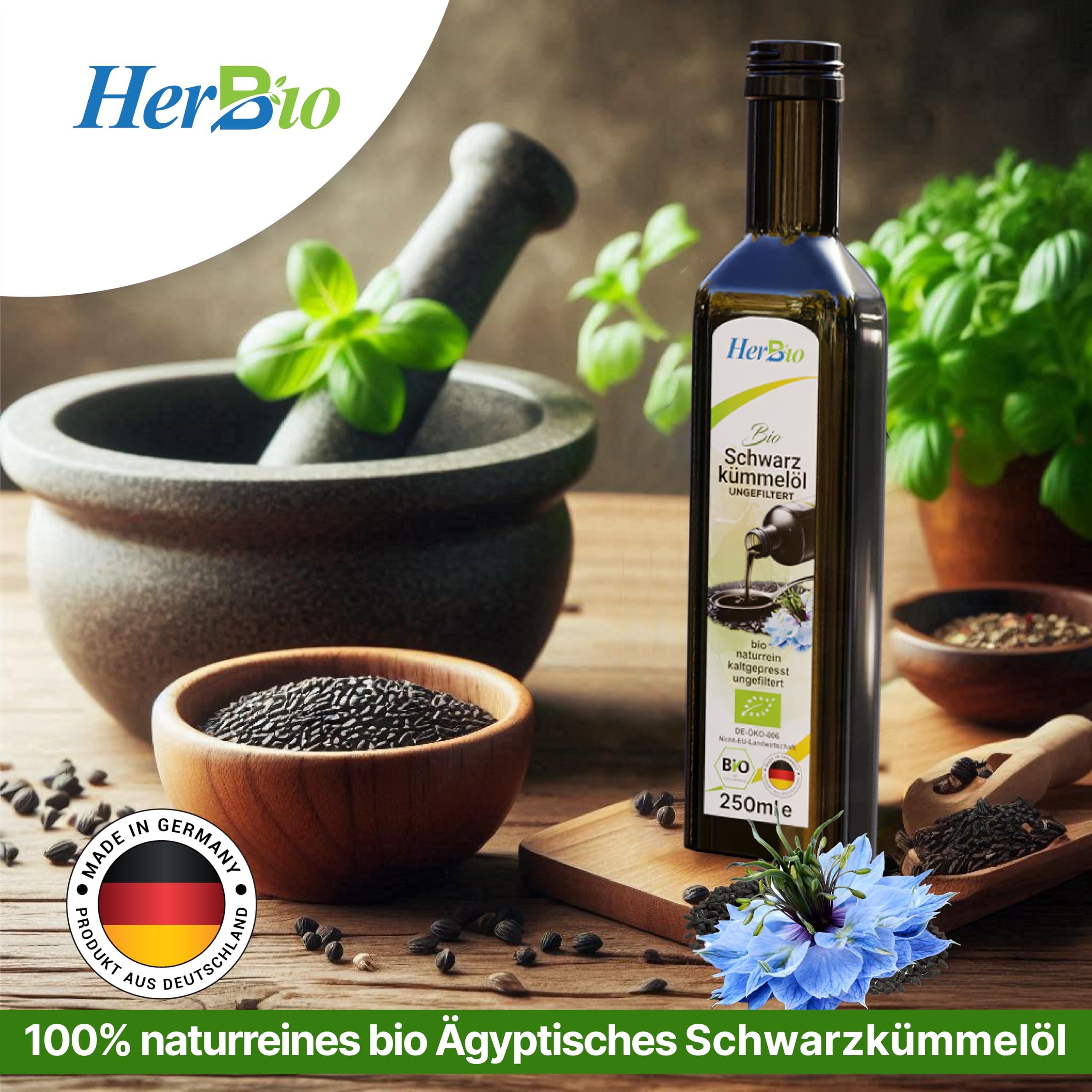 naturwunsch Olio di cumino nero, 250 ml, non filtrato, spremuto a freddo, fresco dalla Germania, 100% puro olio di nigella sativa