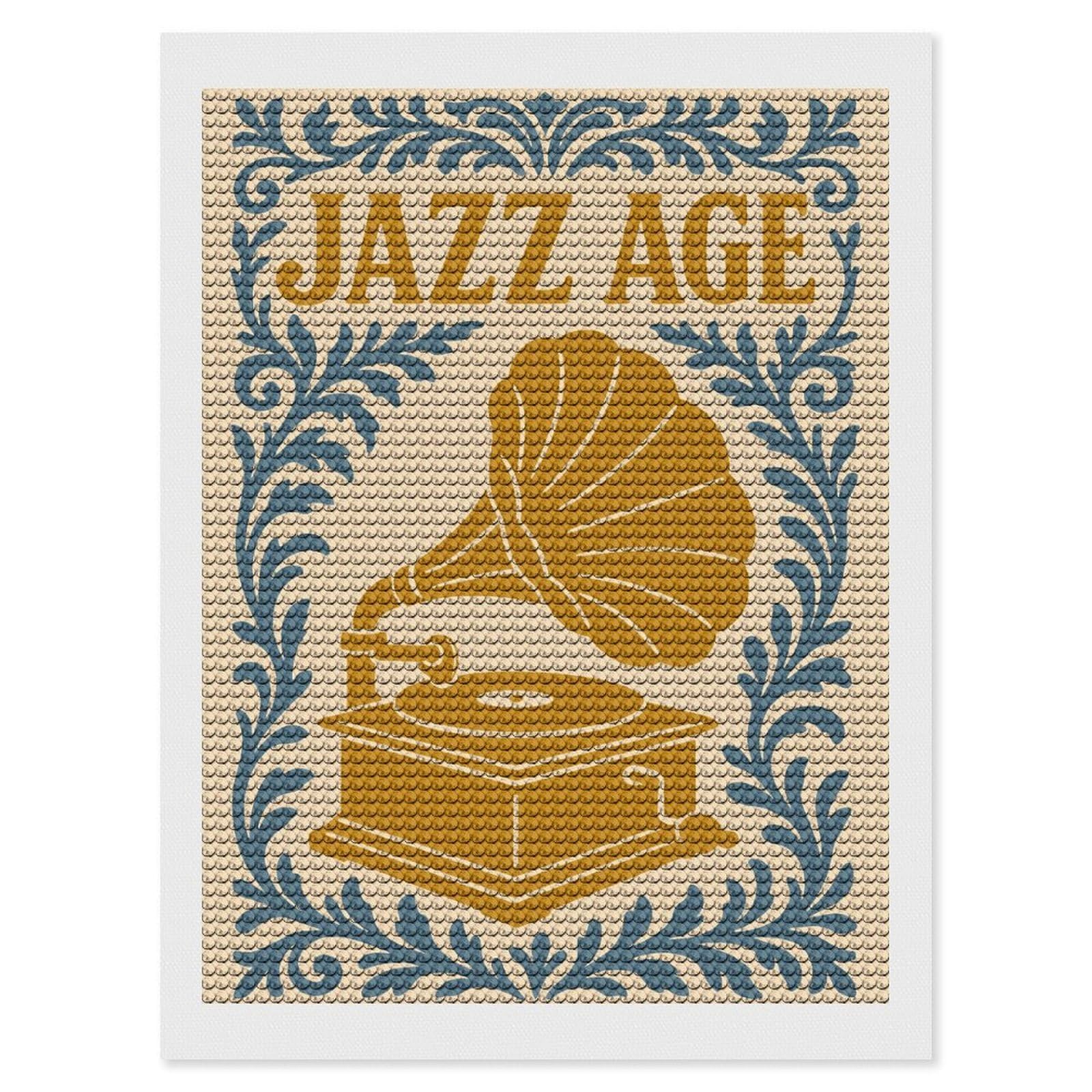 Junmoney Jazz Age Gramophone Art Diamond Painting Canvas Set 12"x16", Satisfying Creative Project, Easy to Follow Symbols, Fun Craft Experience