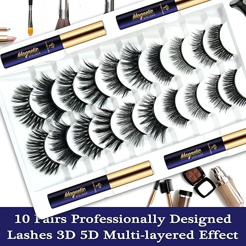 Miniatura 2 de Pestañas magnéticas 3D con kit de delineador de ojos, pestañas magnéticas 7C SevenCrown de aspecto natural con 4 tubos mejorados de forro