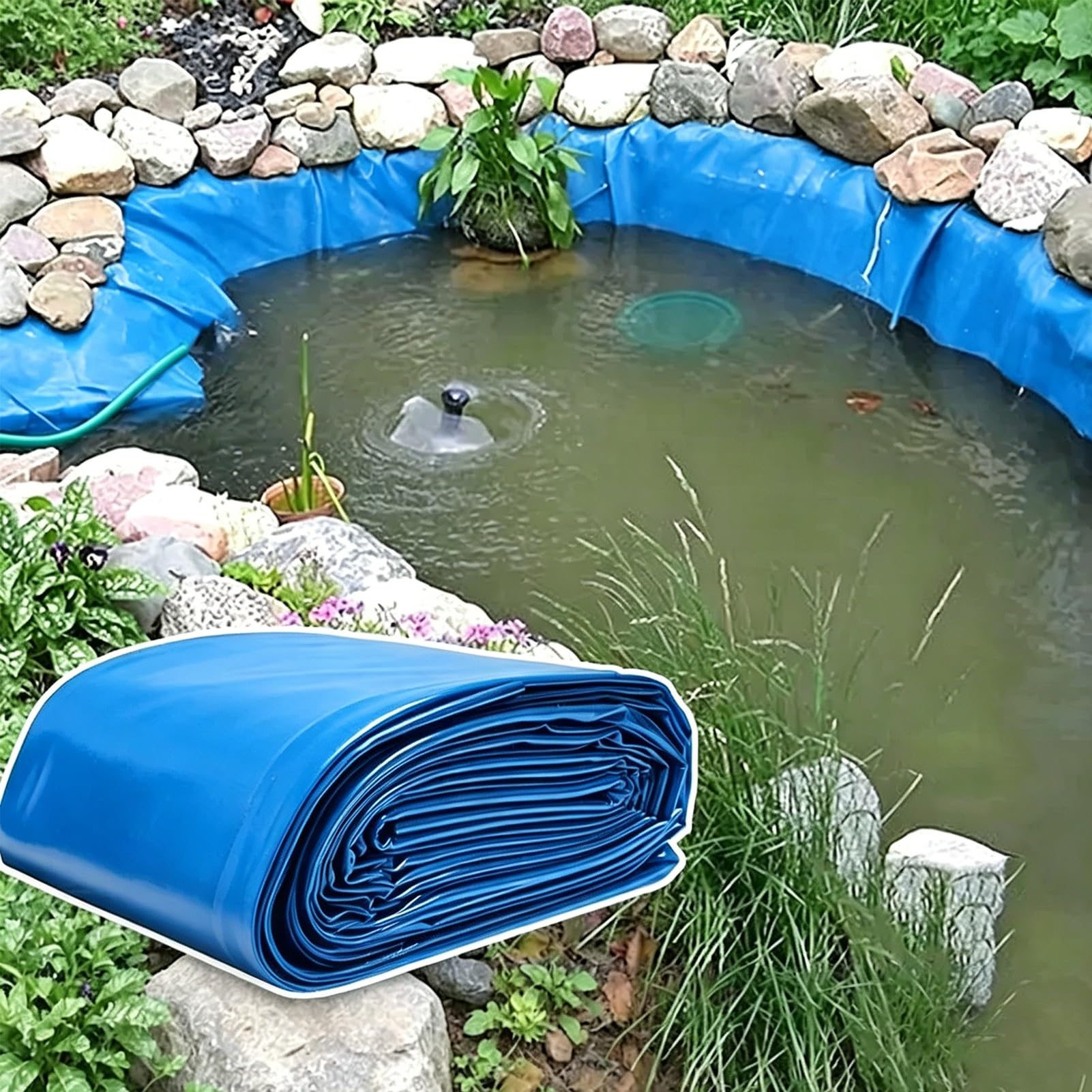 Yopappol Blue HDPE Koi Pond Liner, Flexible Waterproof Pond Underlayment Membrane for DIY Irregular Shape Backyard Koi Pond, Landscape Water Garden And Swimming Pools(2x6m(6.5x19.7ft))