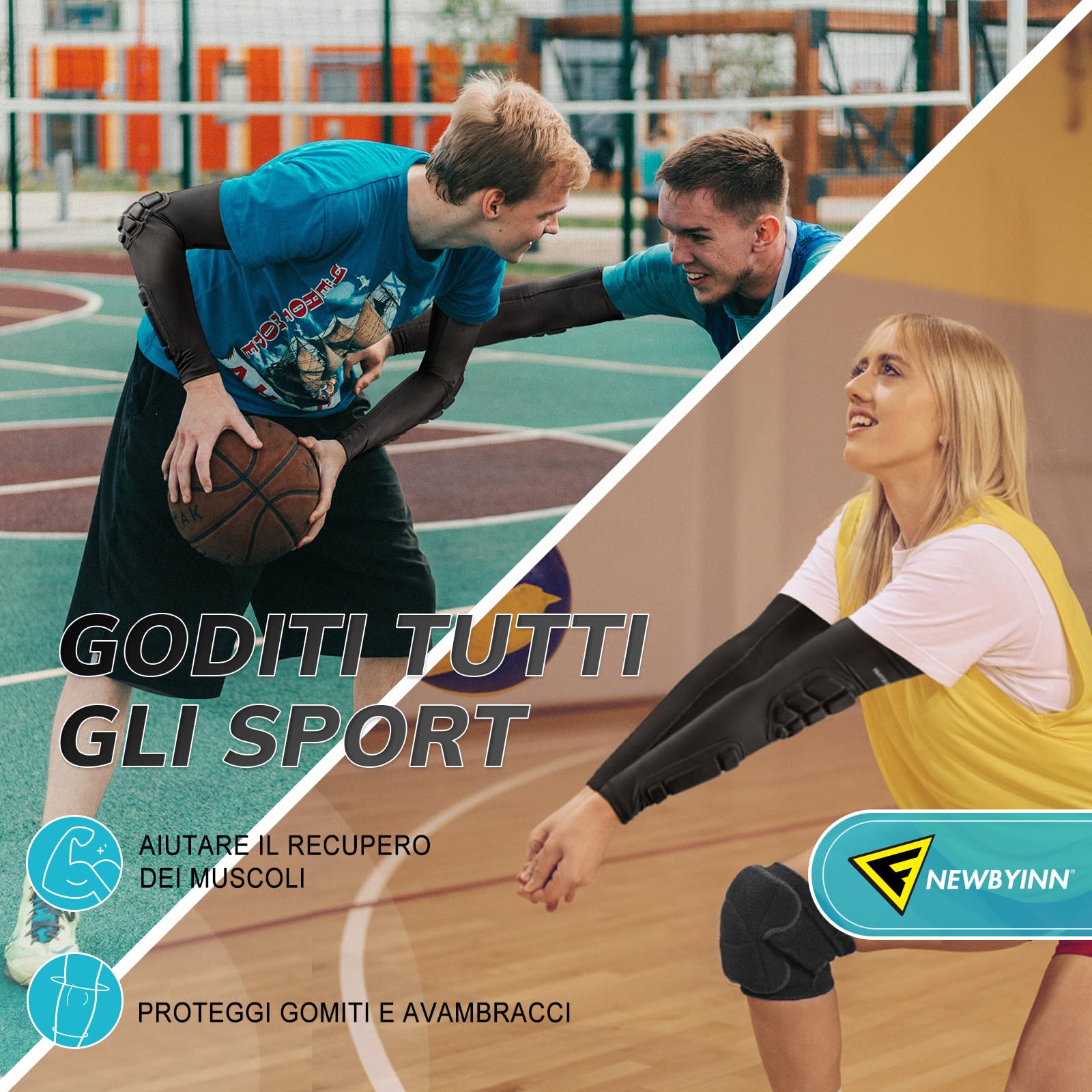 Newbyinn Gomitiere Portiere Calcio, Gomitiere Palestra Braccioli Imbottiti Manicotti Pallavolo, Manicotto Epicondilite Padel Gomitiera MTB, Nero