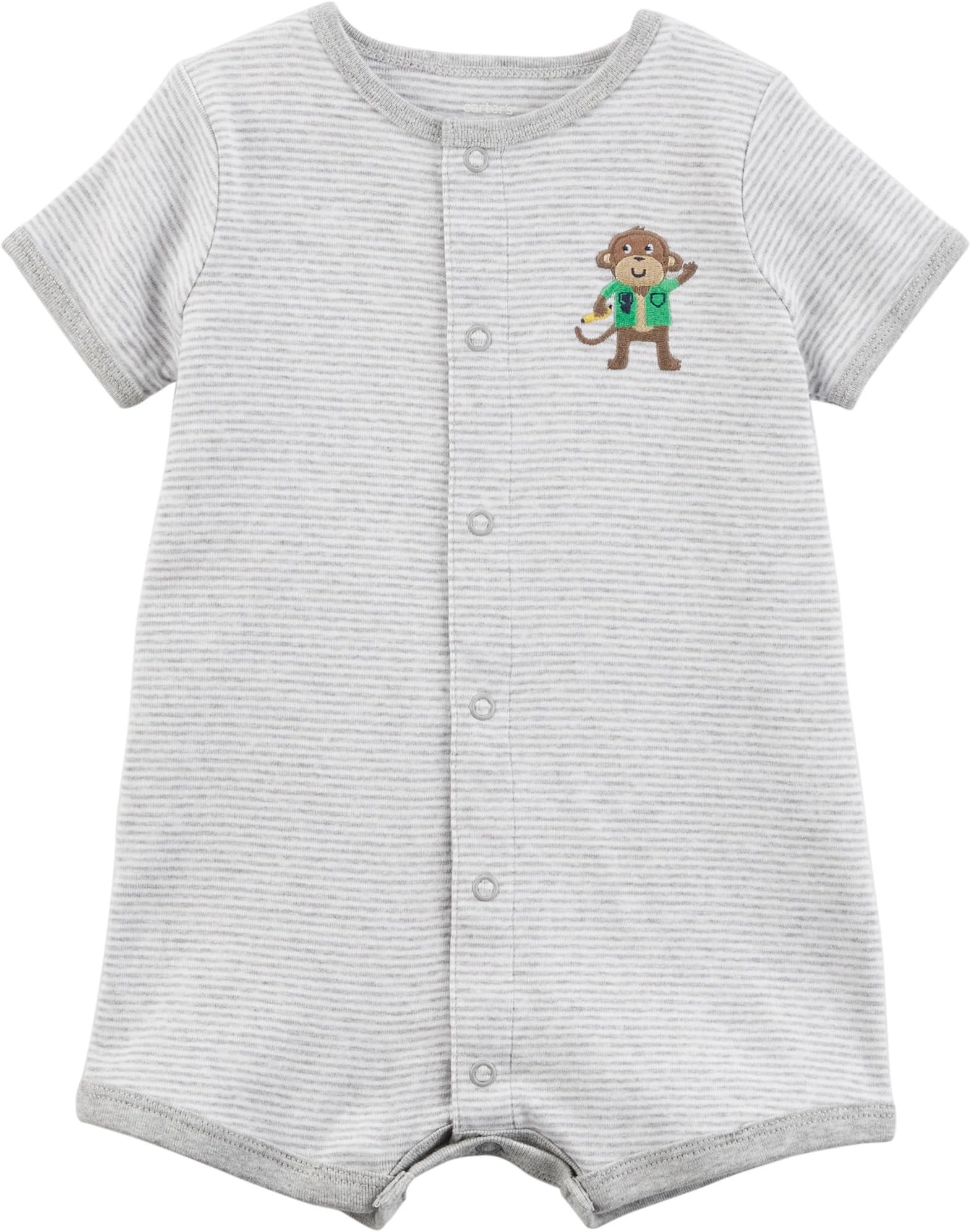 Carter's Baby Boys' Monkey Snap-Up Cotton Romper 6 Months Gray