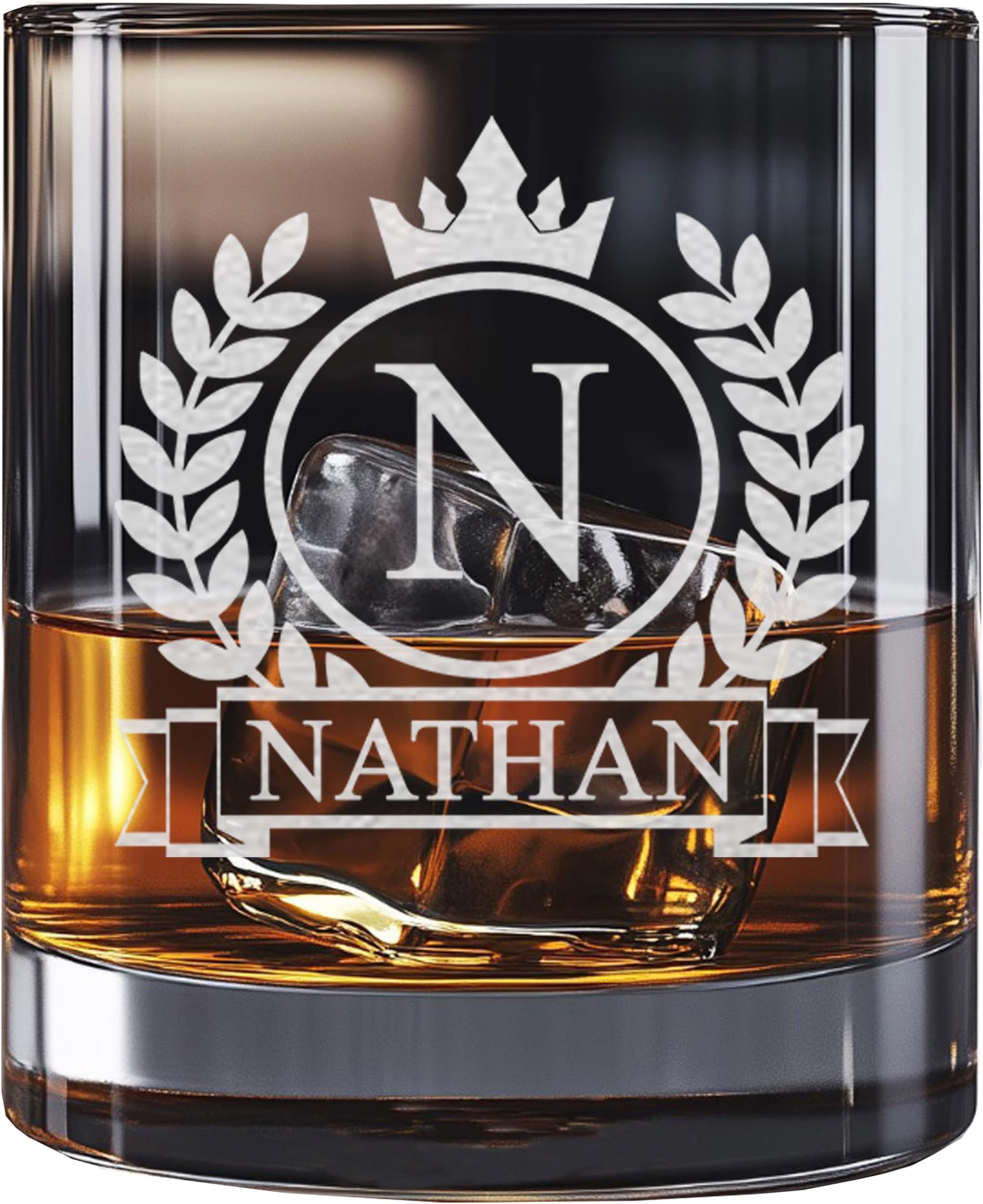 Personalized Whiskey Glass for Men, Custom Engraved Name & Initial Rocks Glasses, 11oz, Barware for Men, Father’s Day Gifts