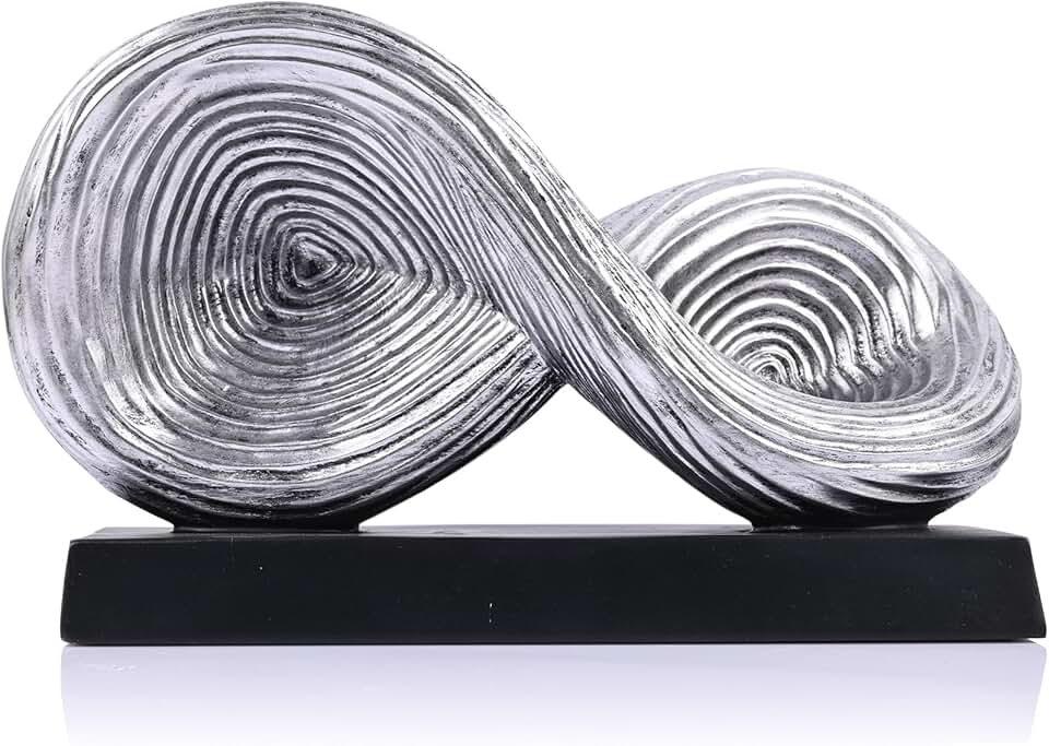 QIANLING Escultura de arte abstracto, escultura de símbolo de bucle infinito, estatua decorativa abstracta, nudo plateado para decoración del hogar, decoraciones modernas para mesa de café, entrada
