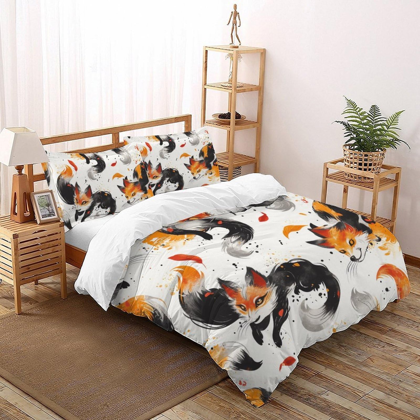 Housse de couette renard 3D 260x220 cm avec 2 taies d'oreiller pour lit super king size pour enfants