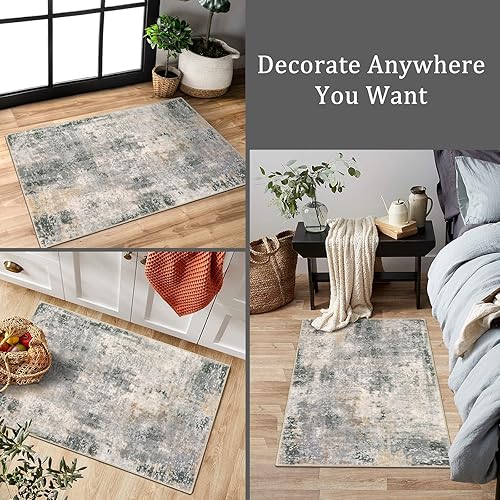 Miniatura 114 de Morebes Alfombra de cocina lavable abstracta de 2 x 3 pulgadas, colorida alfombra de baño pequeña, antideslizante, suave, alfombra