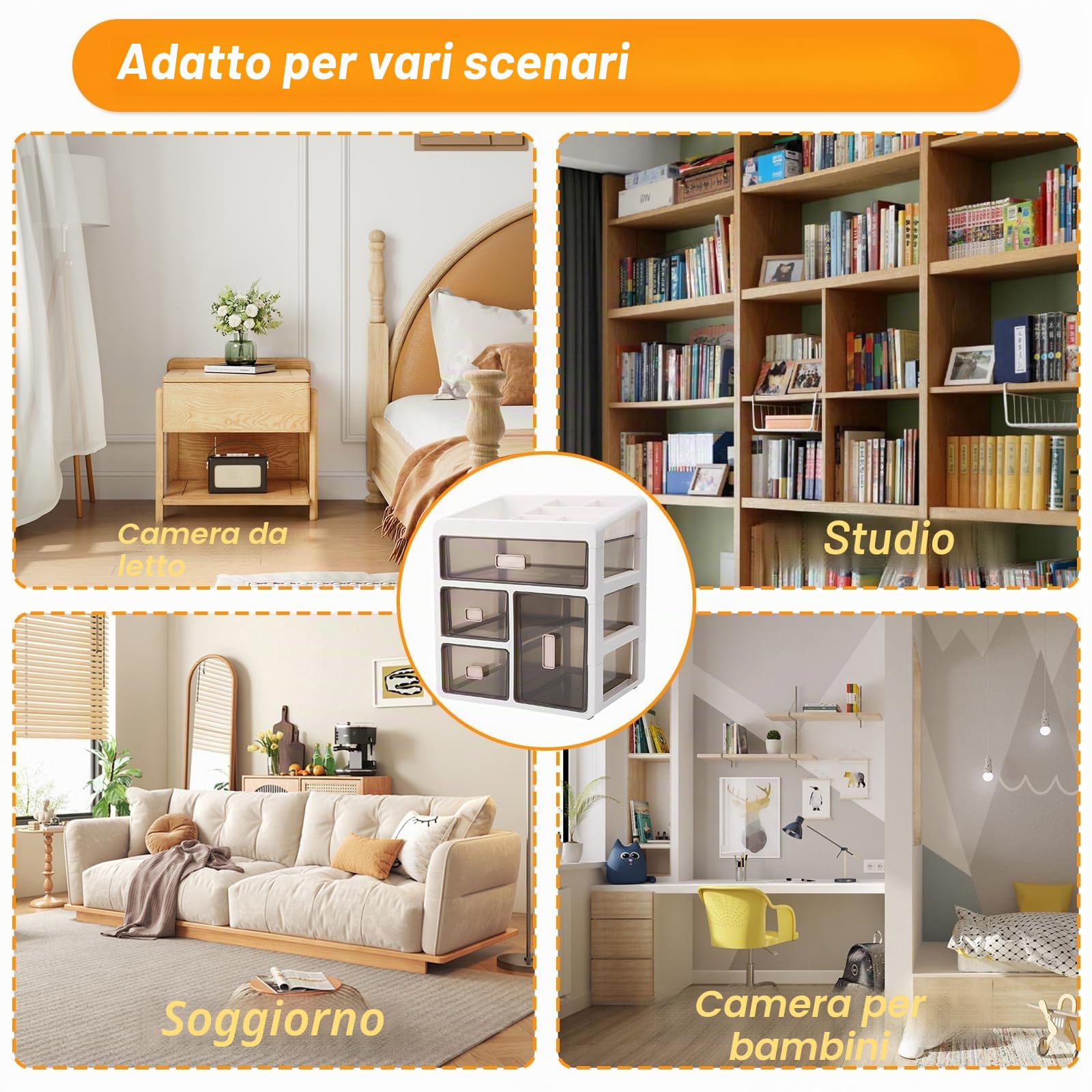 Scatola Porta Oggetti 4 Livelli, Box Medicina Organizzatore per Casa Ufficio e Viaggi, Cassetto Multiuso Trasparente per Farmaci, Trucchi, Attrezzi, Utensili, Materiale da Disegno