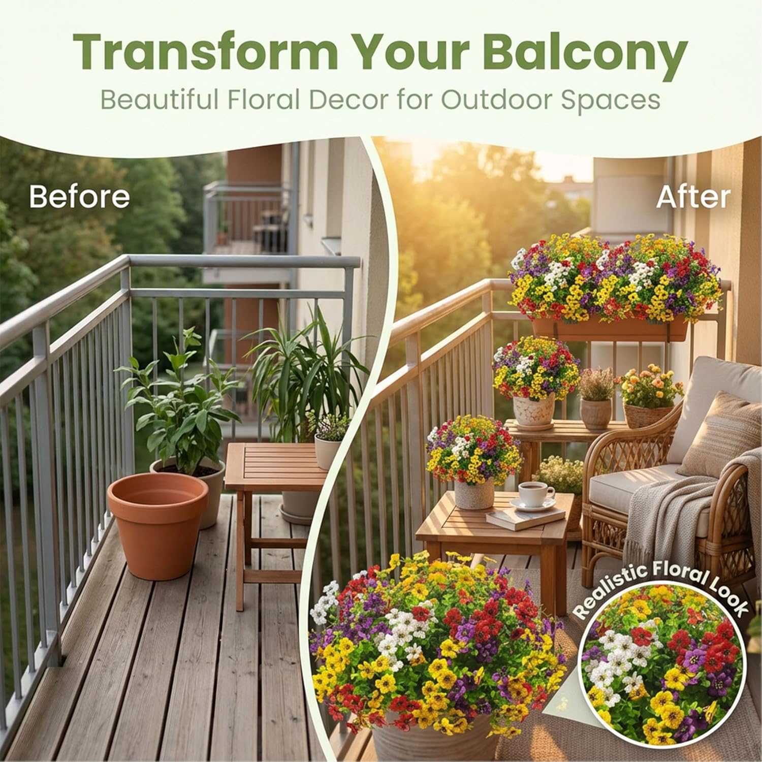 Garden Artificial Flowers, Realistic UV Resistant & Waterproof Fade Artificial Flowers-Zero Maintenance for Outdoor Indoor