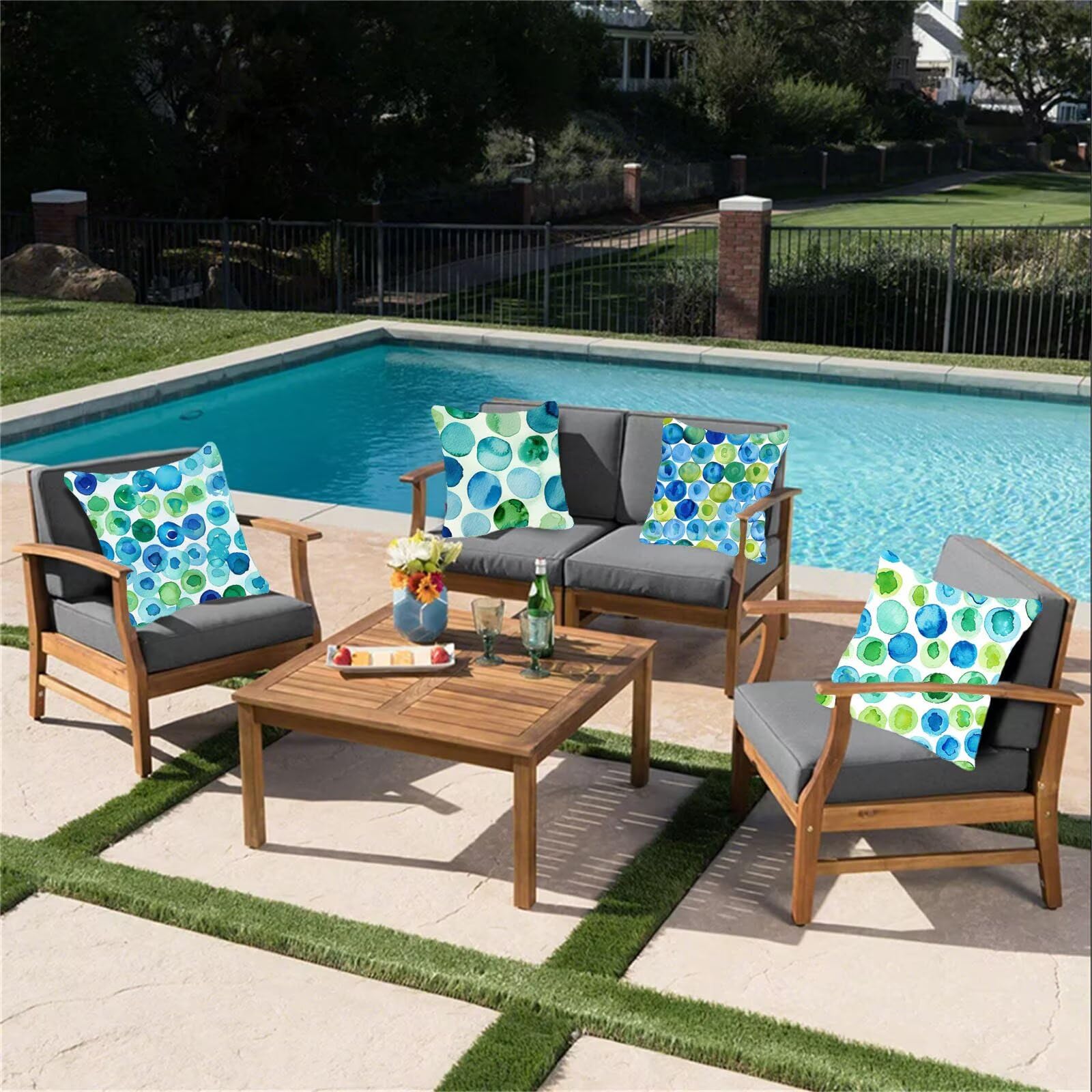 Cuscini per Divano Turchese Impermeabile 65x65 4 Pezzi Copricuscini Quadrati Giardino Esterno