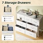 MUTUN Dresser pour chambre avec 7 Tiroirs, Commode de tiroirs avec plateau en bois, Grandes commodes Liquidation dans la chambre, Tiroirs de rangement pour le salon Tv Stand, Clochette, Entrée, Blanc