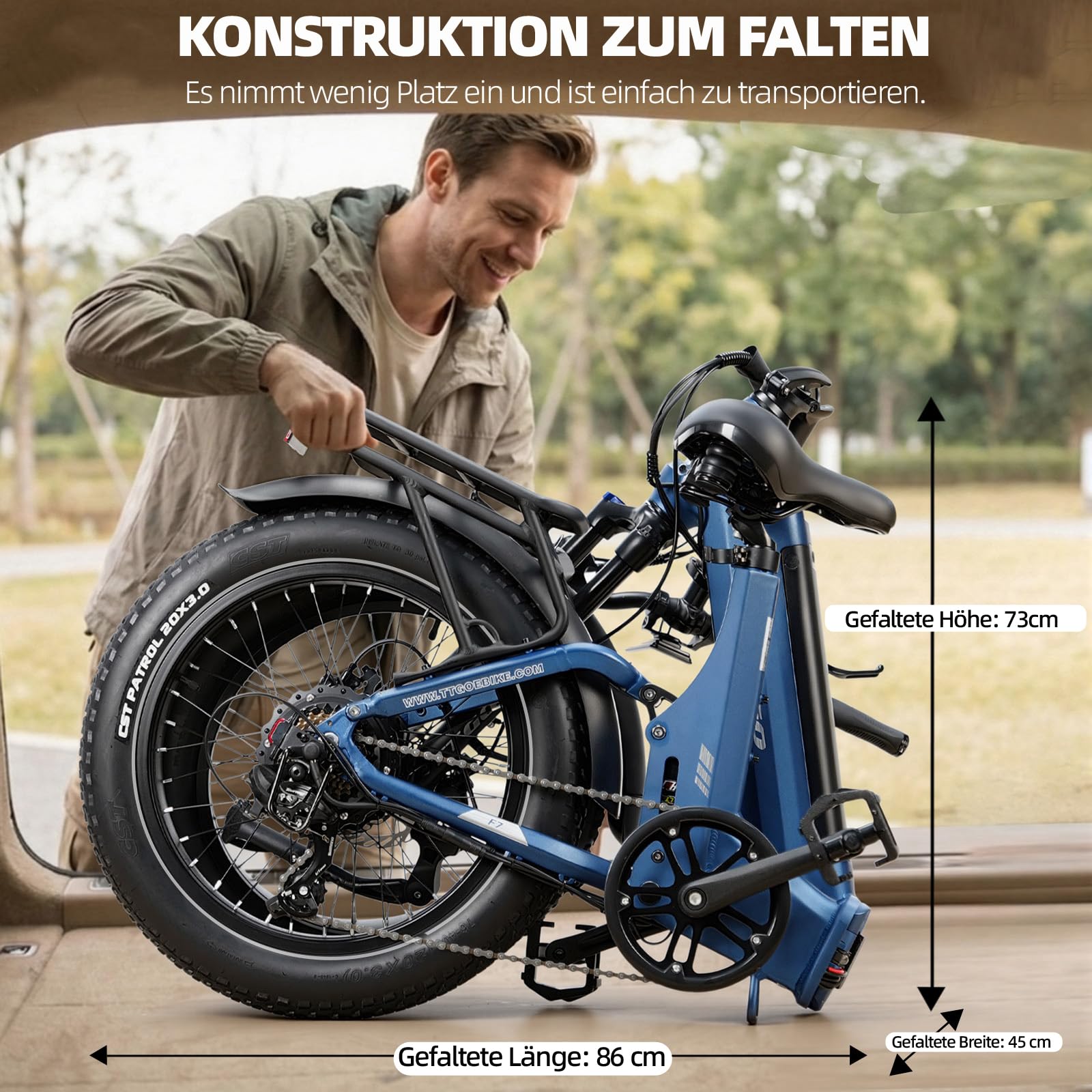 ttgo F7 E Bike Klapprad, 20 * 3 Zoll Elektrofahrrad Herren Damen mit 250W Motor, 70Nm Drehmoment, 48V 15AH Akku, bis zu 120 km Reichweite, 7-Gang Getriebe mit LCD-Display