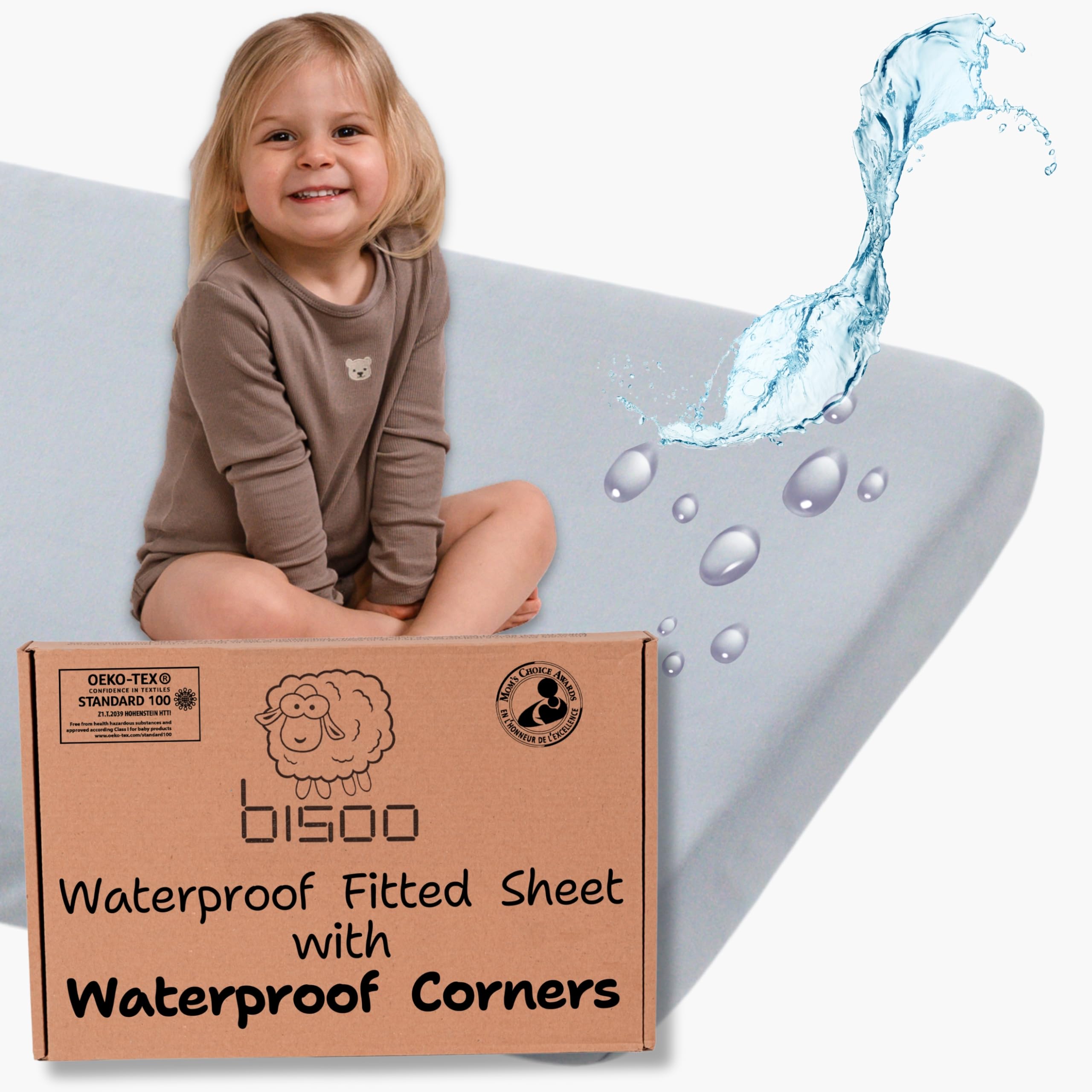 Bisoo Waterproof (Top+Corners) Fitted Sheet 160x80 cm / 32x63 in
