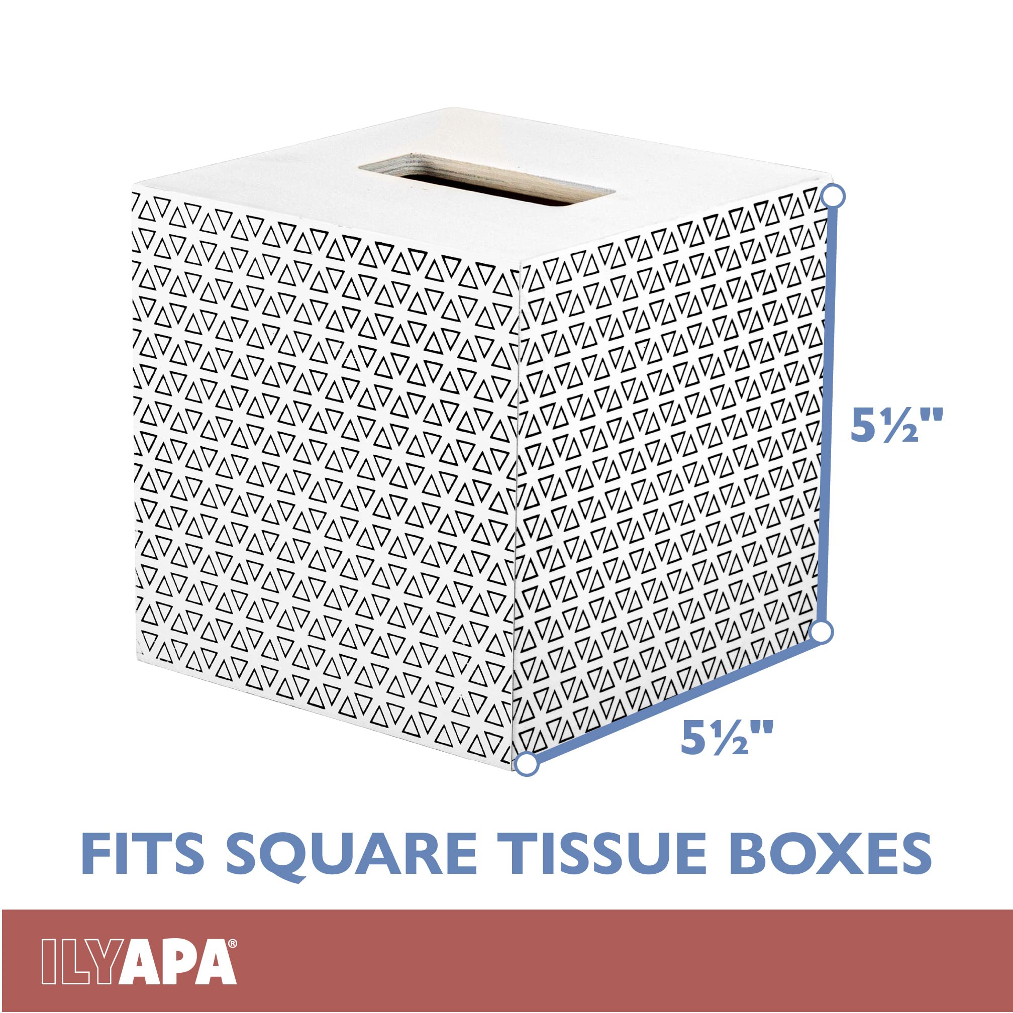 Ilyapa Wooden Tissue Box Cover – White Herringbone Design, Modern Farmhouse Home Decor