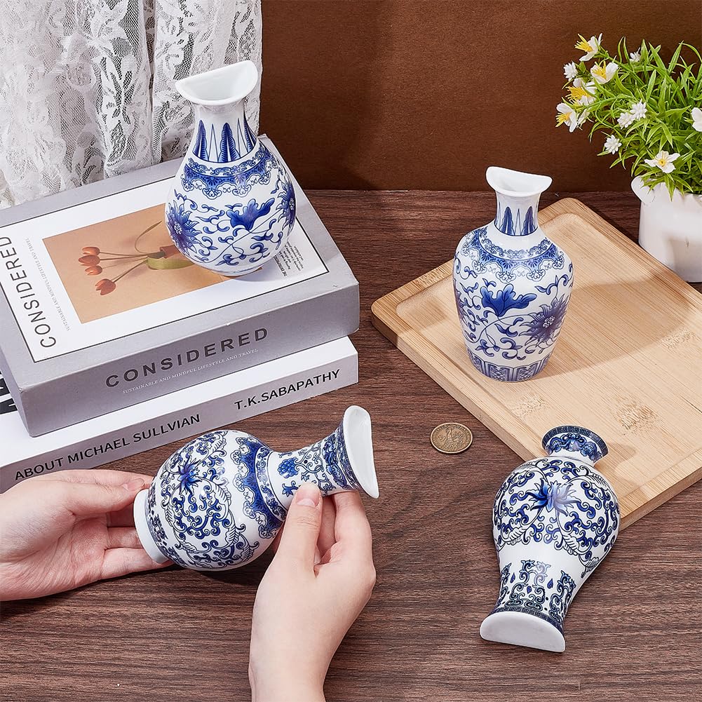 OLYCRAFT 4pz 4 stili Piccoli Vasi Cinesi Blu e Bianchi Vasi Decorativi In Ceramica Da Parete Vaso Da Fiori In Ceramica per Decorazioni per Interni Casa Fiori Secchi e Piante Finte Verdi