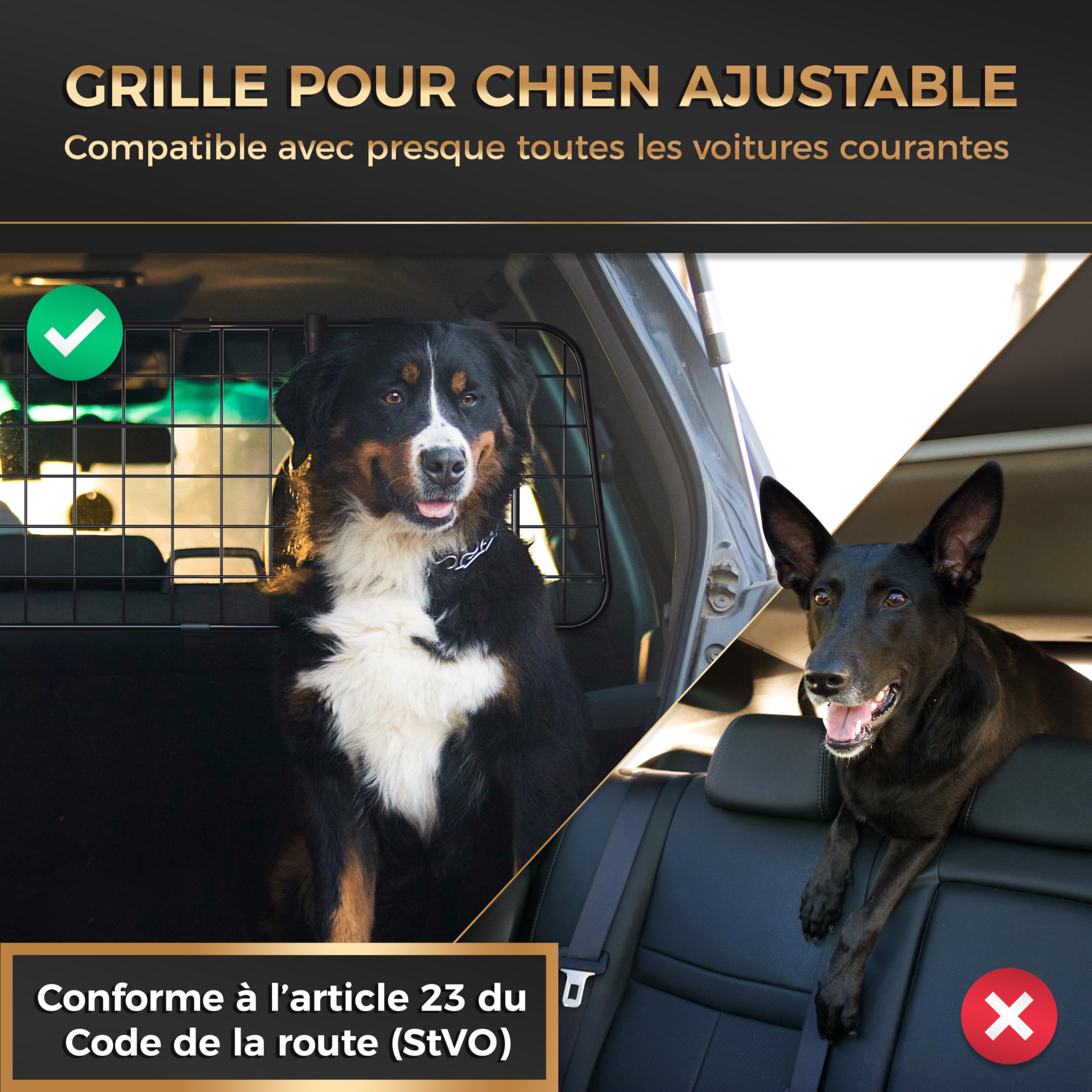 Heldenwerk Grille Voiture pour Chien Universelle pour Chien - Barrière de Protection pour Coffre avec Fixation à l'appui-tête réglable en continu