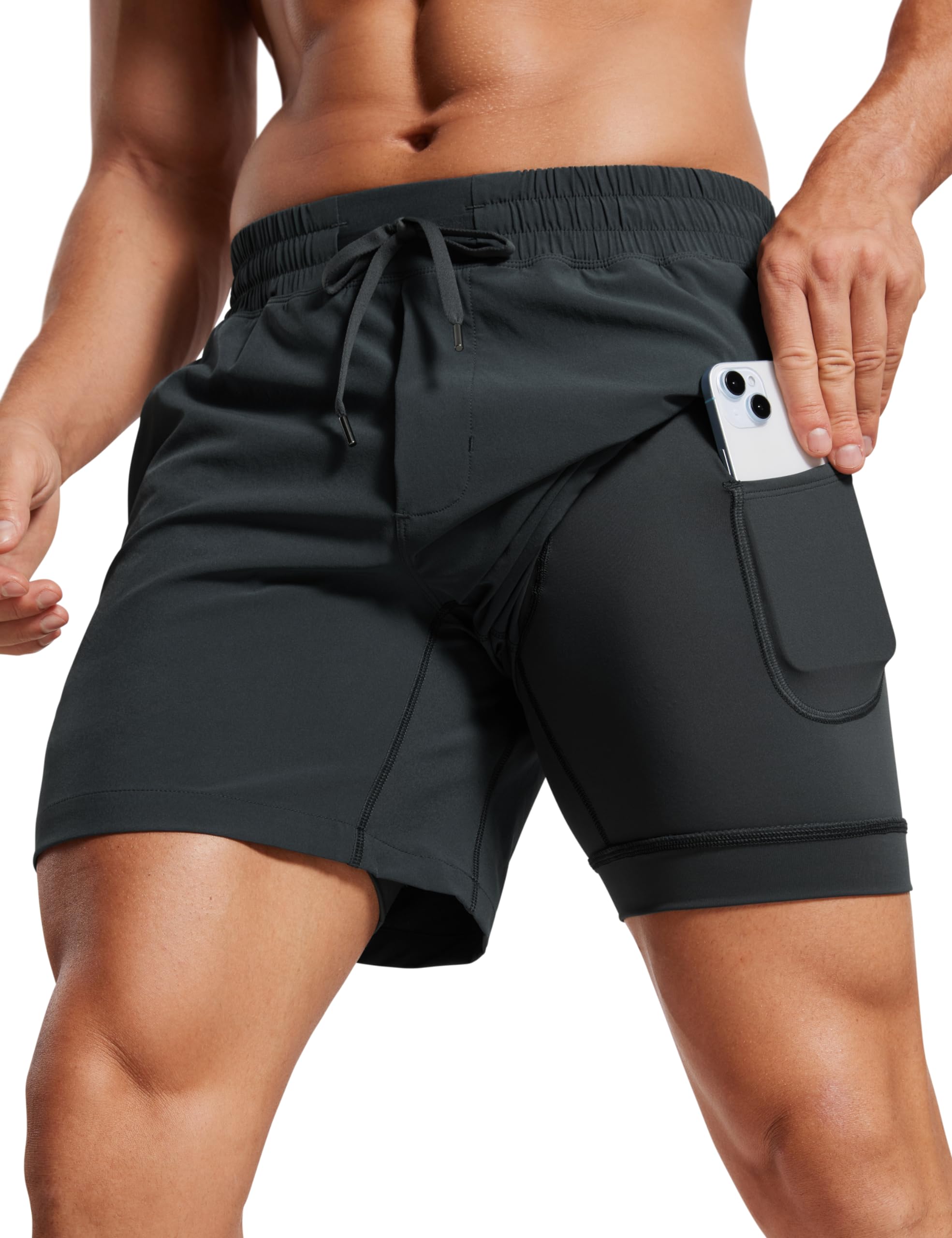 CRZ YOGA Heren 2-in-1 Gevoerde hardloopshorts.5'' Sneldrogende Workout Sport Atletische broeken met zakken echte marine XS