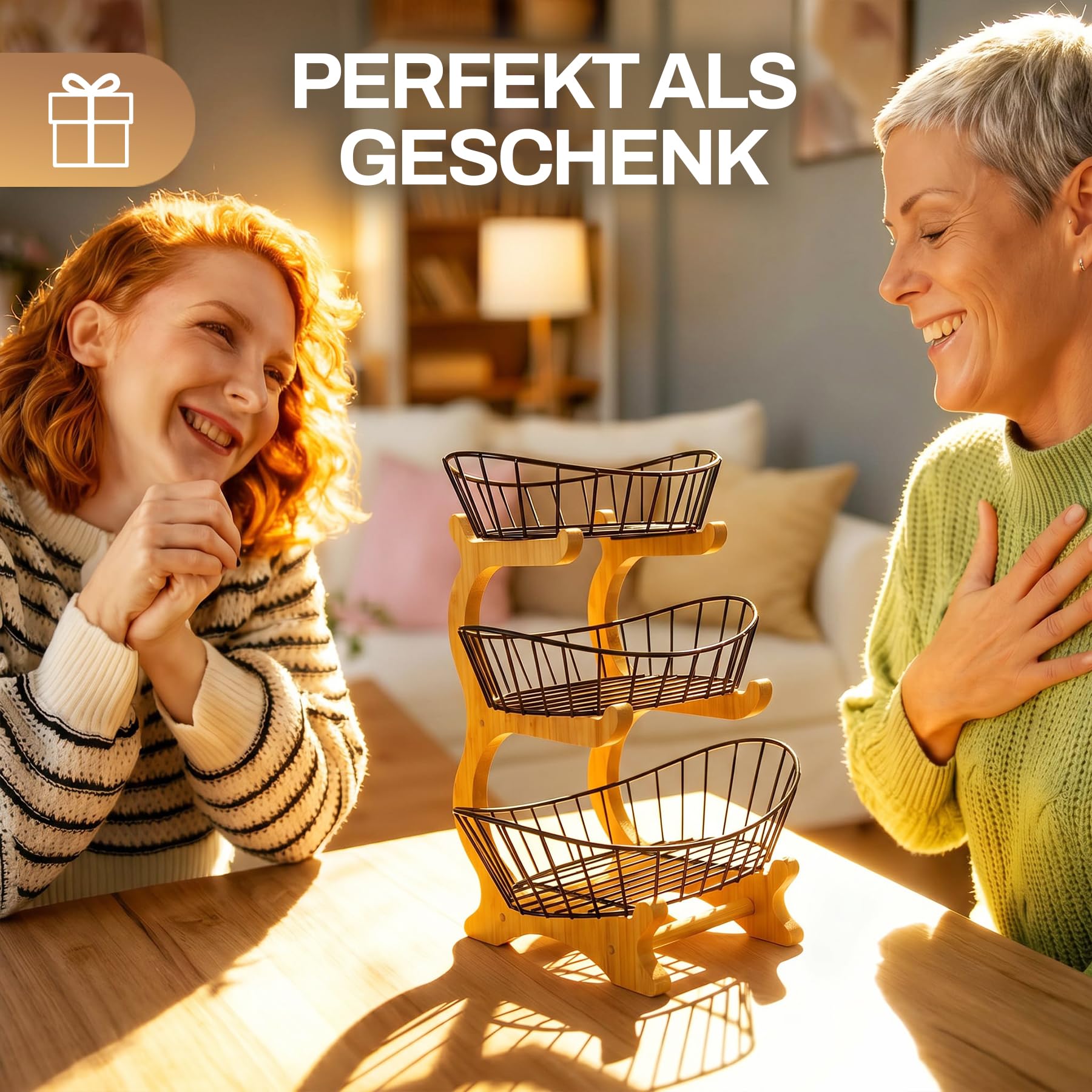 Obstkorb Etagere 3 Etagen aus Holz – Design Obstschale für die Küche, Schwarz