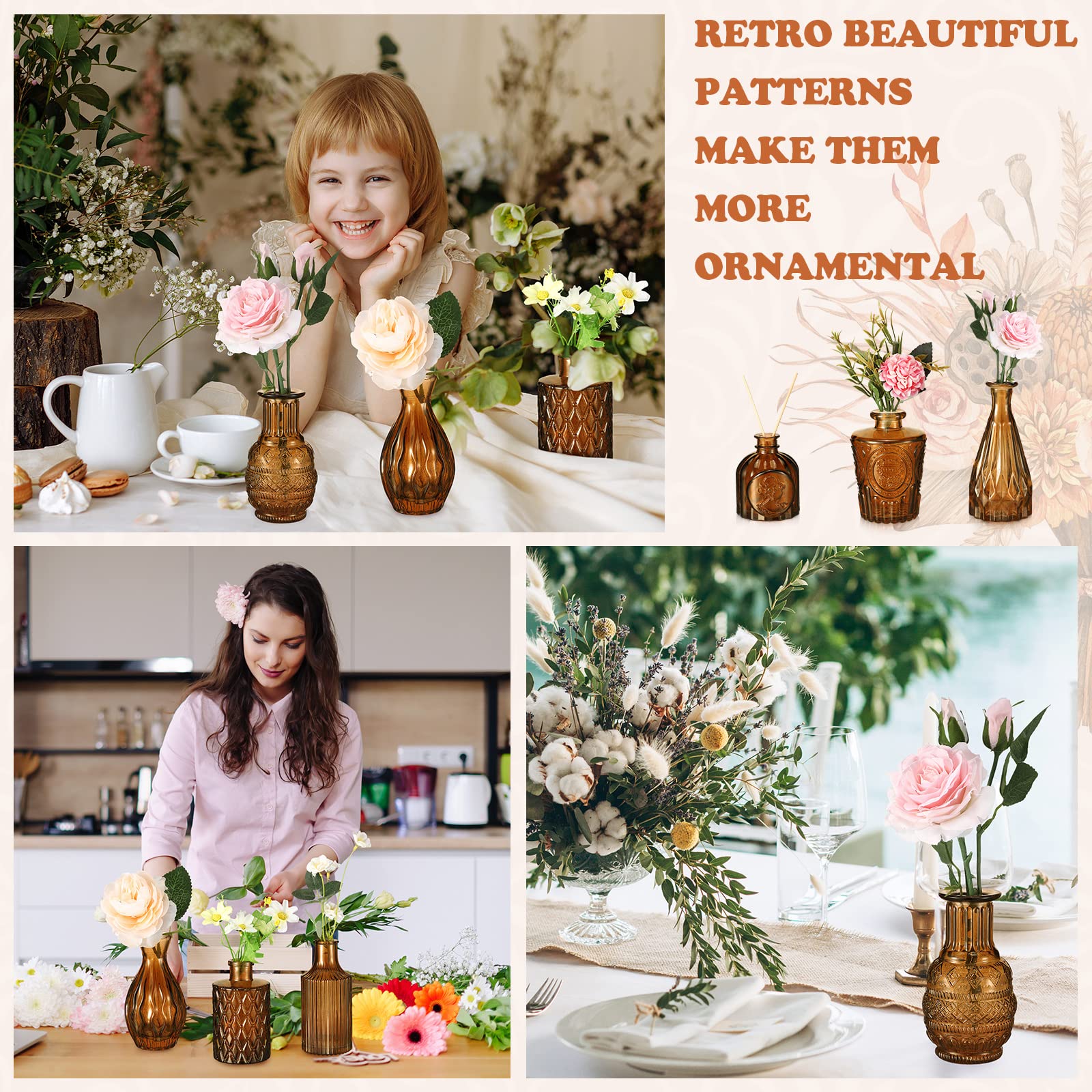 20 Pcs Glass Bud Vase Set Small Vases for Flowers Vintage Flower Vase in Bulk Cute Glass Vases for Centerpieces Rustic Decorative Glass Vase for Wedding Table Home Christmas Decoration (Dark Amber)