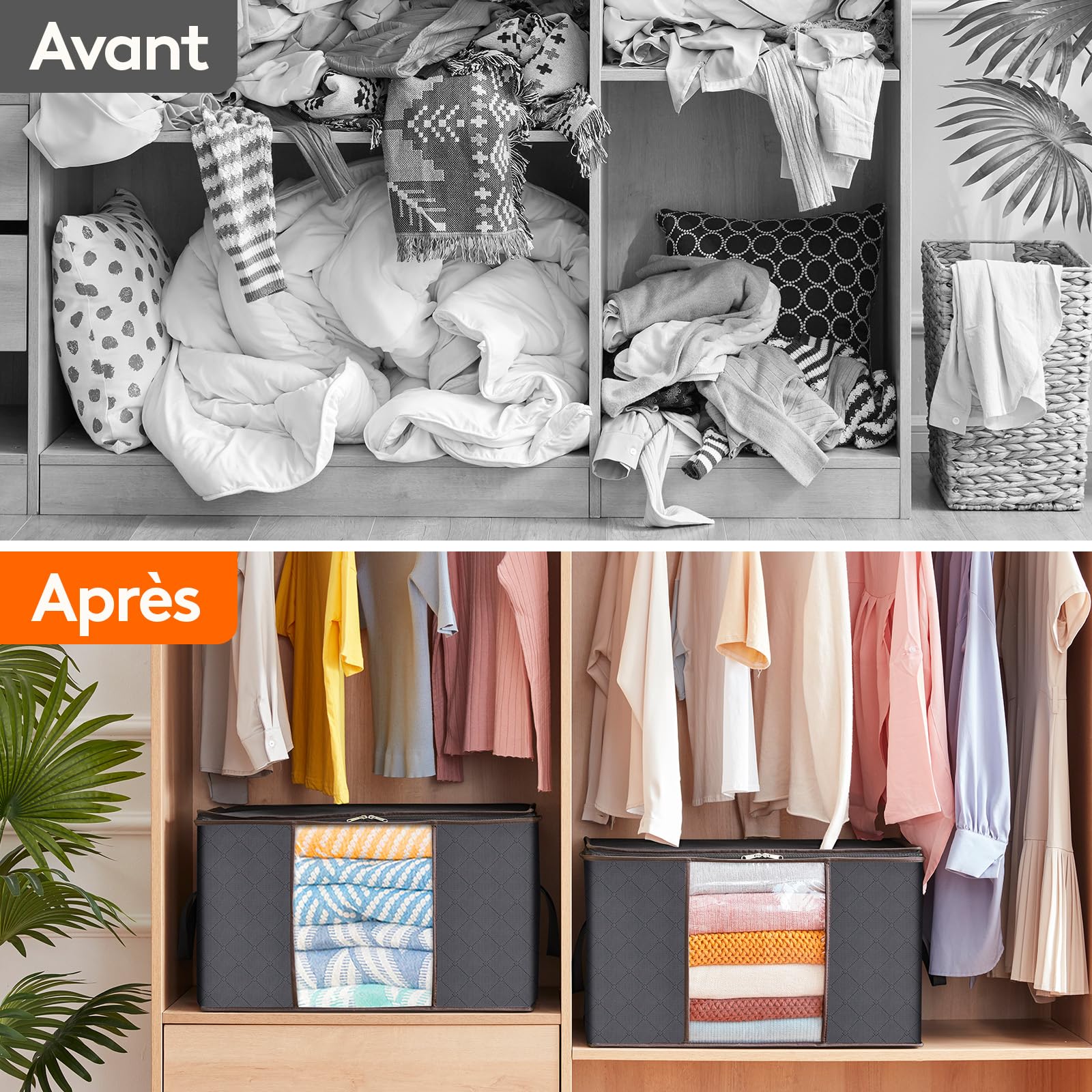 Lifewit Set di 3 Scatole per vestiti da 90L, Grandi Contenitori per Armadio Salvaspazio, Organizer Armadio per Vestiti, Piumoni, Coperte, Armadi, Traslochi, Grigio