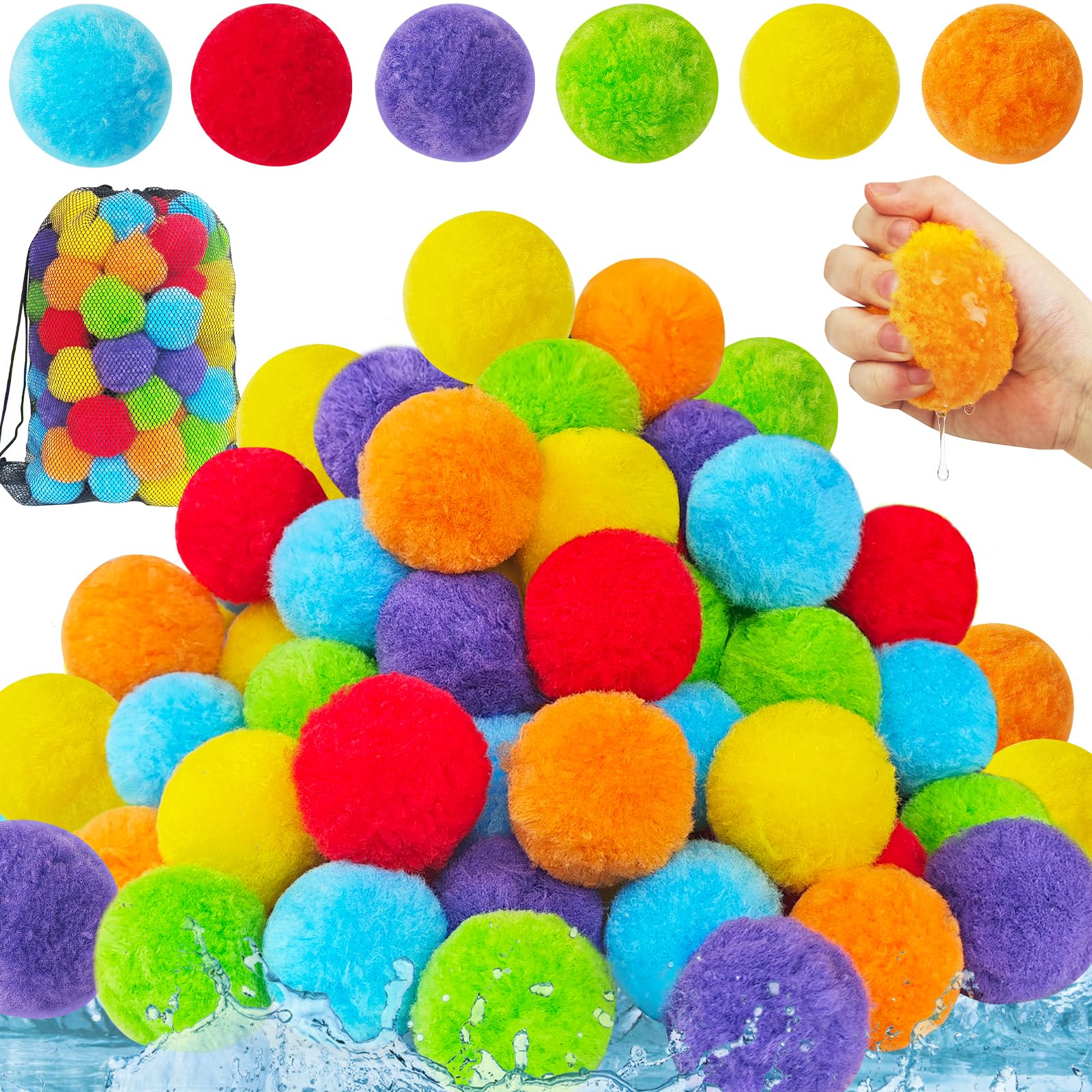 Photo 1 of 100 Pcs Reusable Water Balloons,Colorful Splash Balls,Reusable Soaker Ball,Outdoor Games Water Soft Balls for Backyard,Pool,Beach,Party Favors