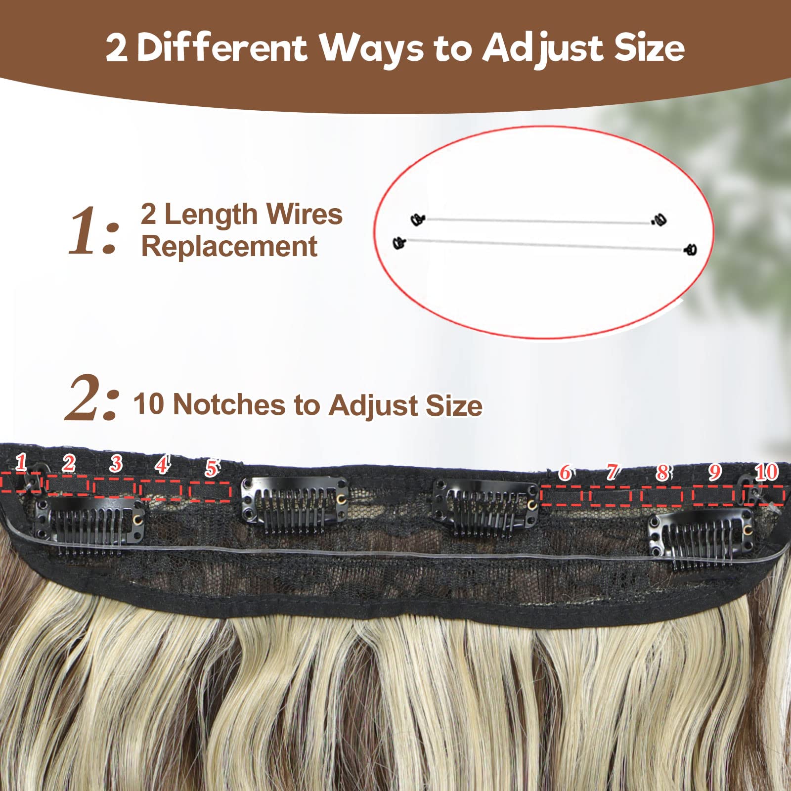 BUPPLER Halo Hair Extensions 20 Inch Invisible Wire Hair Extensions Adjustable Long Wavy Hairpiece Synthetic Upgrade 4 Secure Clips in Hairpieces 20 Inch,Medium Brown Mix Dark Blonde - Image 4
