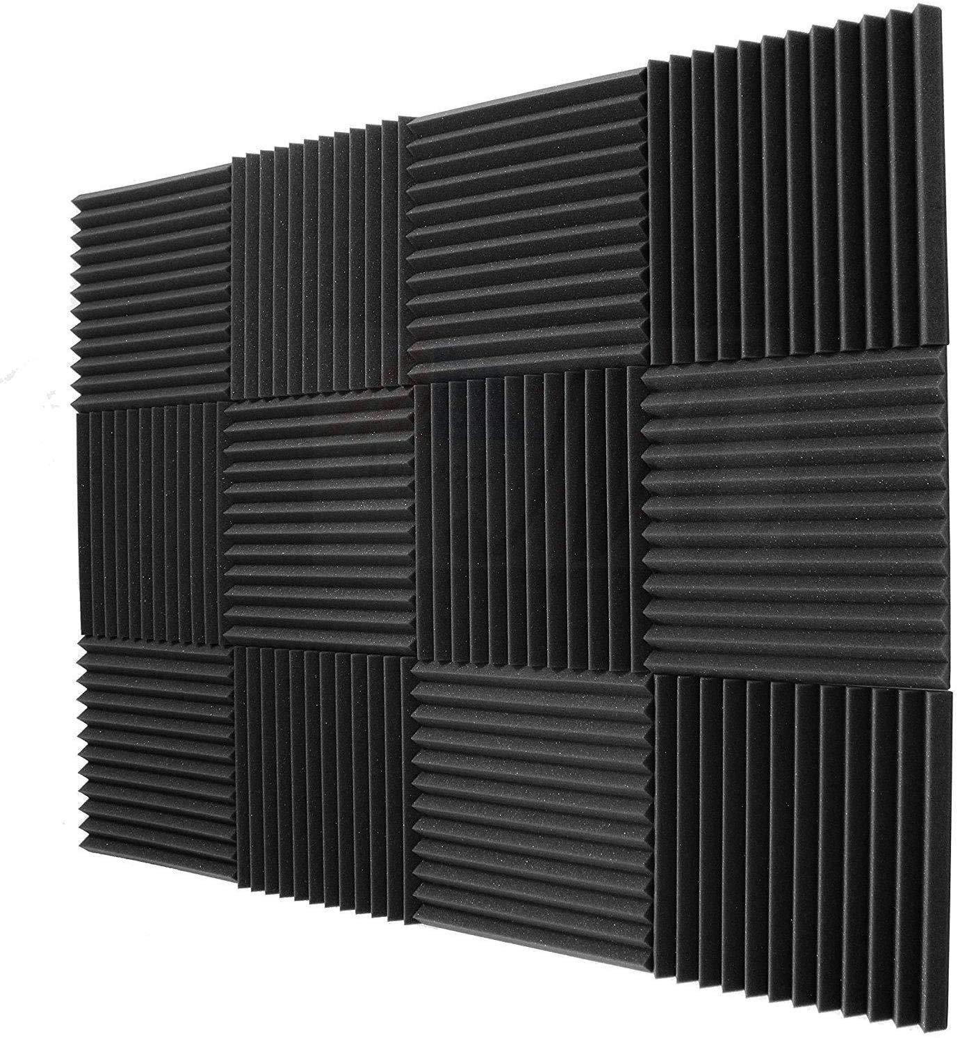DEKIRU Black Soundproofing Foam Black Foam Sound Padding Absorption Pyramid Studio Treatment Wall Panels 50 * 50 * 5cm Friendly for Studio & Rooms Sound Insulation -12 Pack