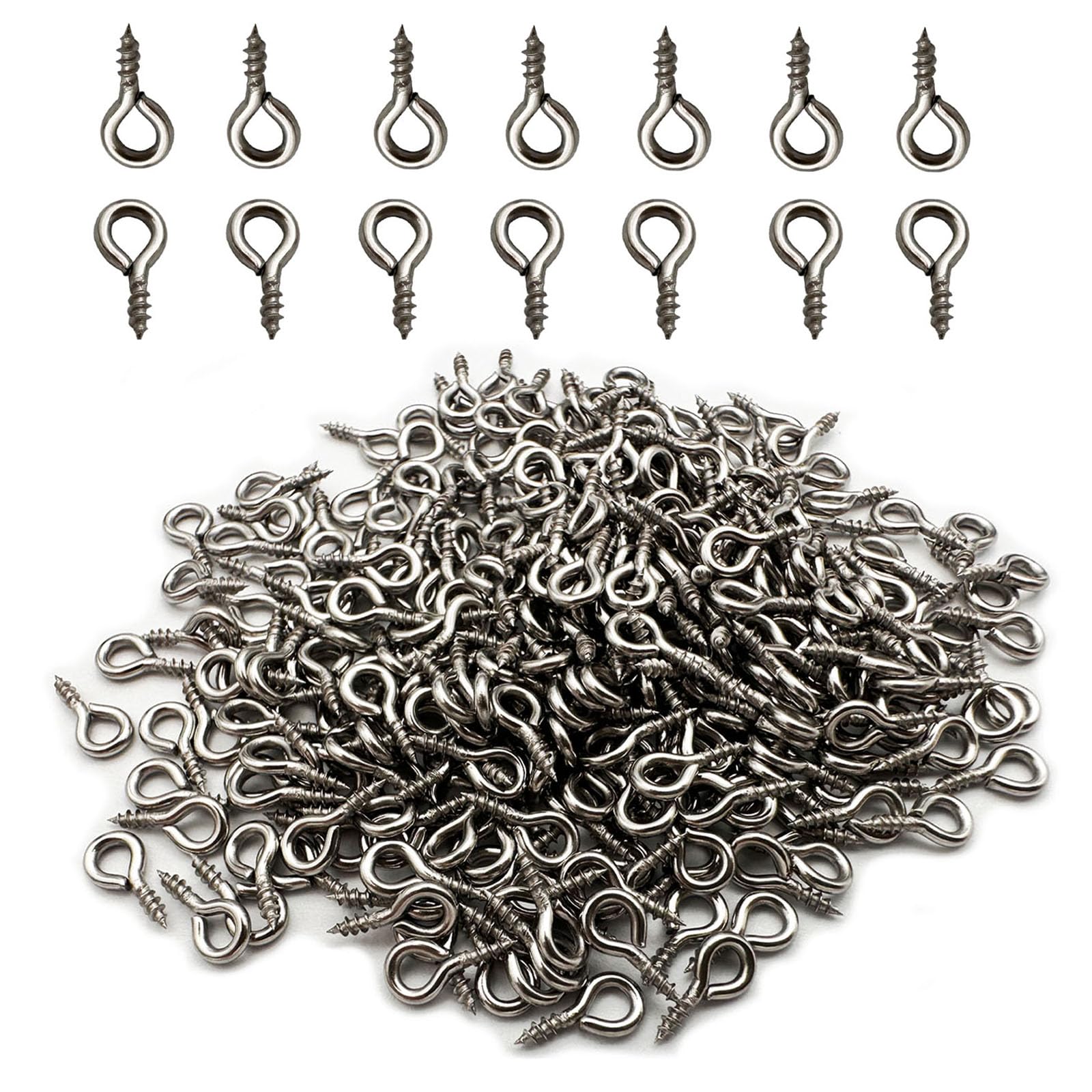 IDEALSV 600 Pcs (304) Stainless Steel Small Screw Eye Pins Jewelry Hooks 5mm x 10mm Eyelet Hook Screws Ring Mini Screw Hooks