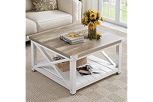YITAHOME Farmhouse Square White Coffee Table