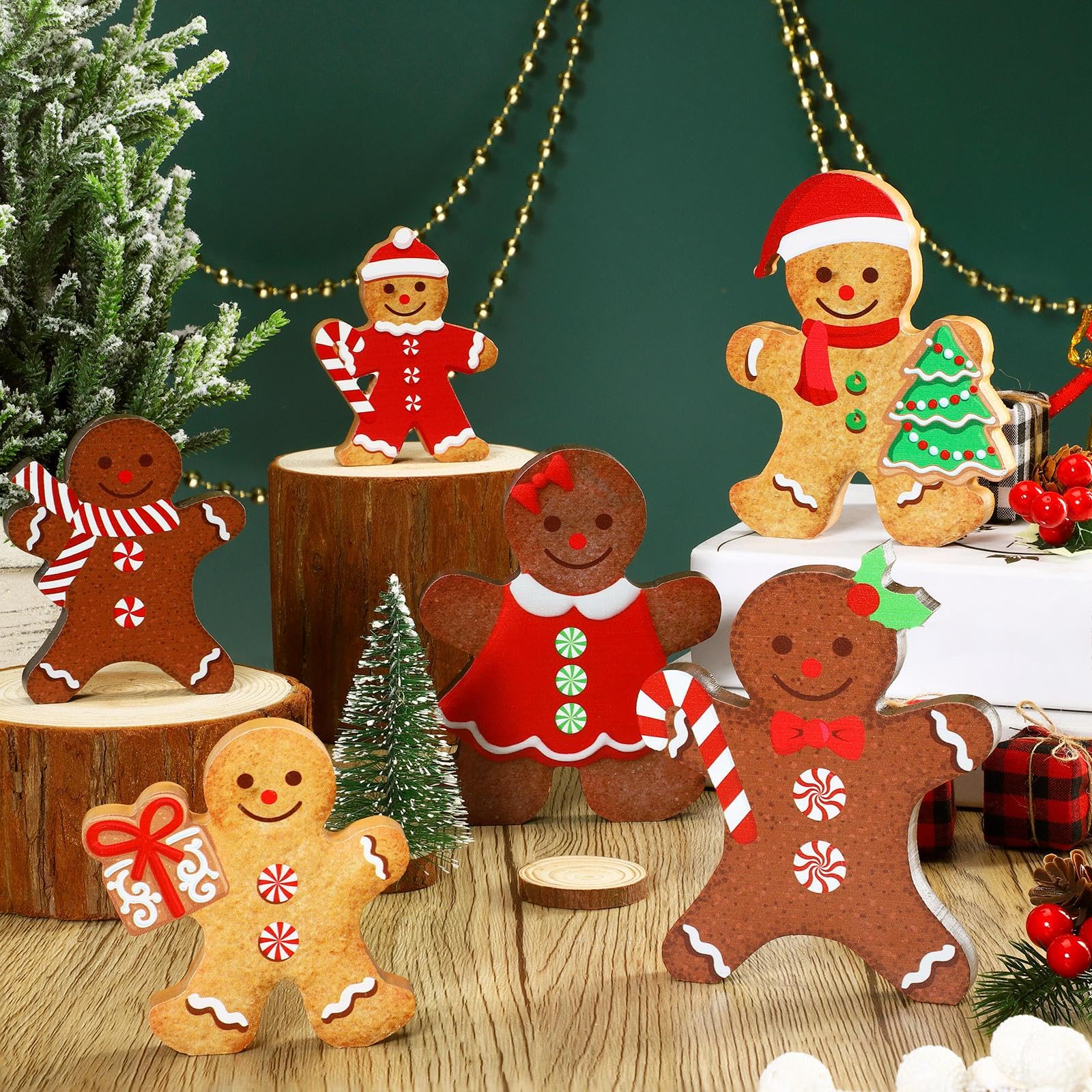 Lot De 2 Décorations De Noël Marron En Tissu En Forme De Bonhomme En Pain D' Épices Sur Pied