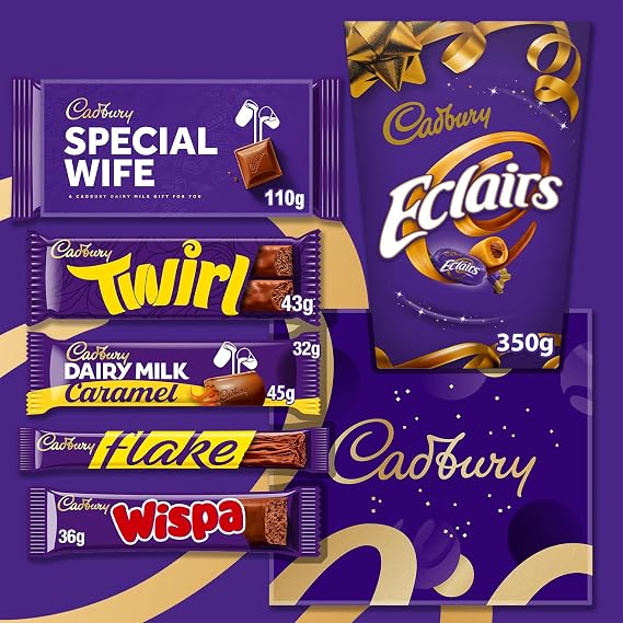 Cadbury Special Wife Chocolate Gift - Full Size Cadbury Chocolate Bars including Flake, Caramel, Twirl, Dairy Milk and More. Valentine's Day, Anniversary for Wife