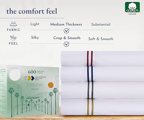 Vista 99 de California Design Den Juego de sábanas de 100% tejido de satén de algodón de 600 hilos, esquinas profundas, suaves, lavanda, tamaño King California