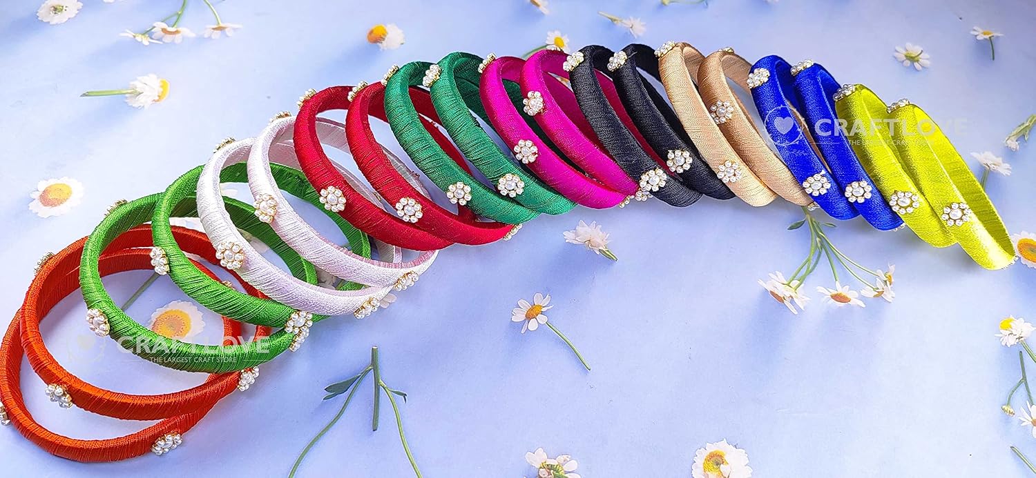 GOELX Silk Thread Bangles Set Multicolor Pearl Embellished 20 kada Bangles Set (Multicolor, 2.2)