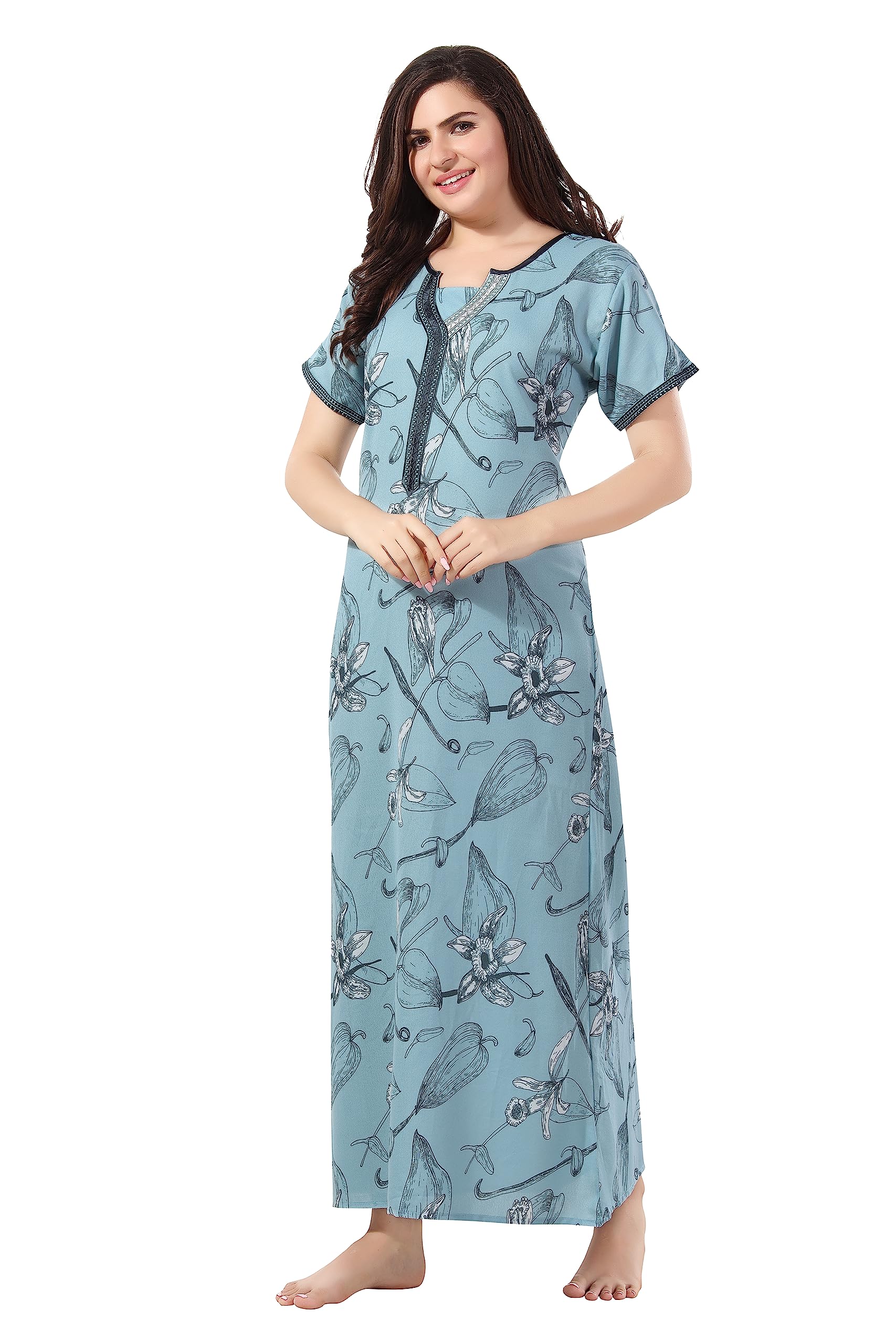 BENKILSWomen's Alpine Nighty | Night Gown | Nightdress | Women's Alpine All Over Print Maxi Nightgown | A Soft and Stylish Nightwear Piece for a Comfortable Sleep Experience
