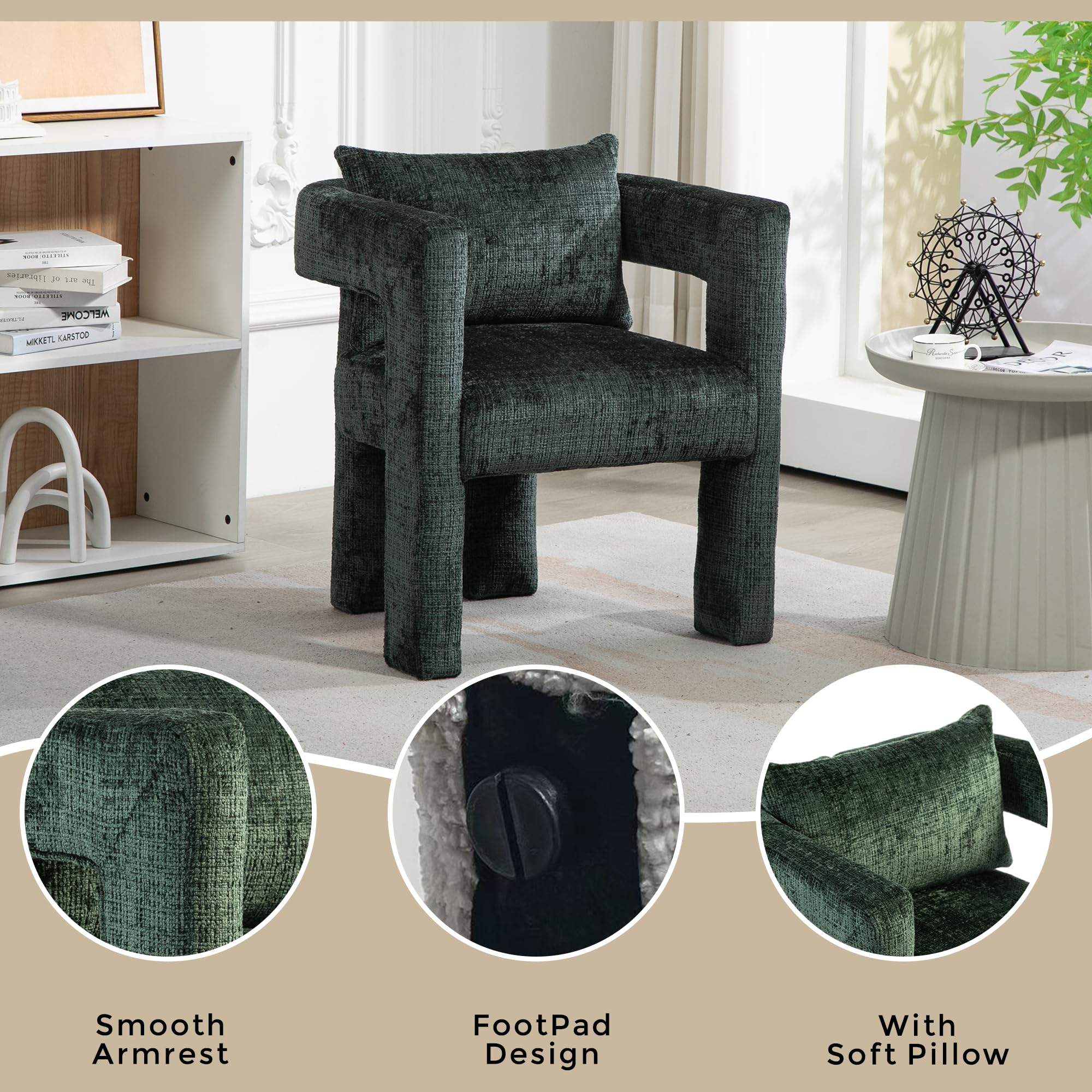 Fauteuil Chenille Miscoos - Vert Émeraude - Large 105 Cm - Assise Profonde - Salon, Chambre - Pliable Modulaire